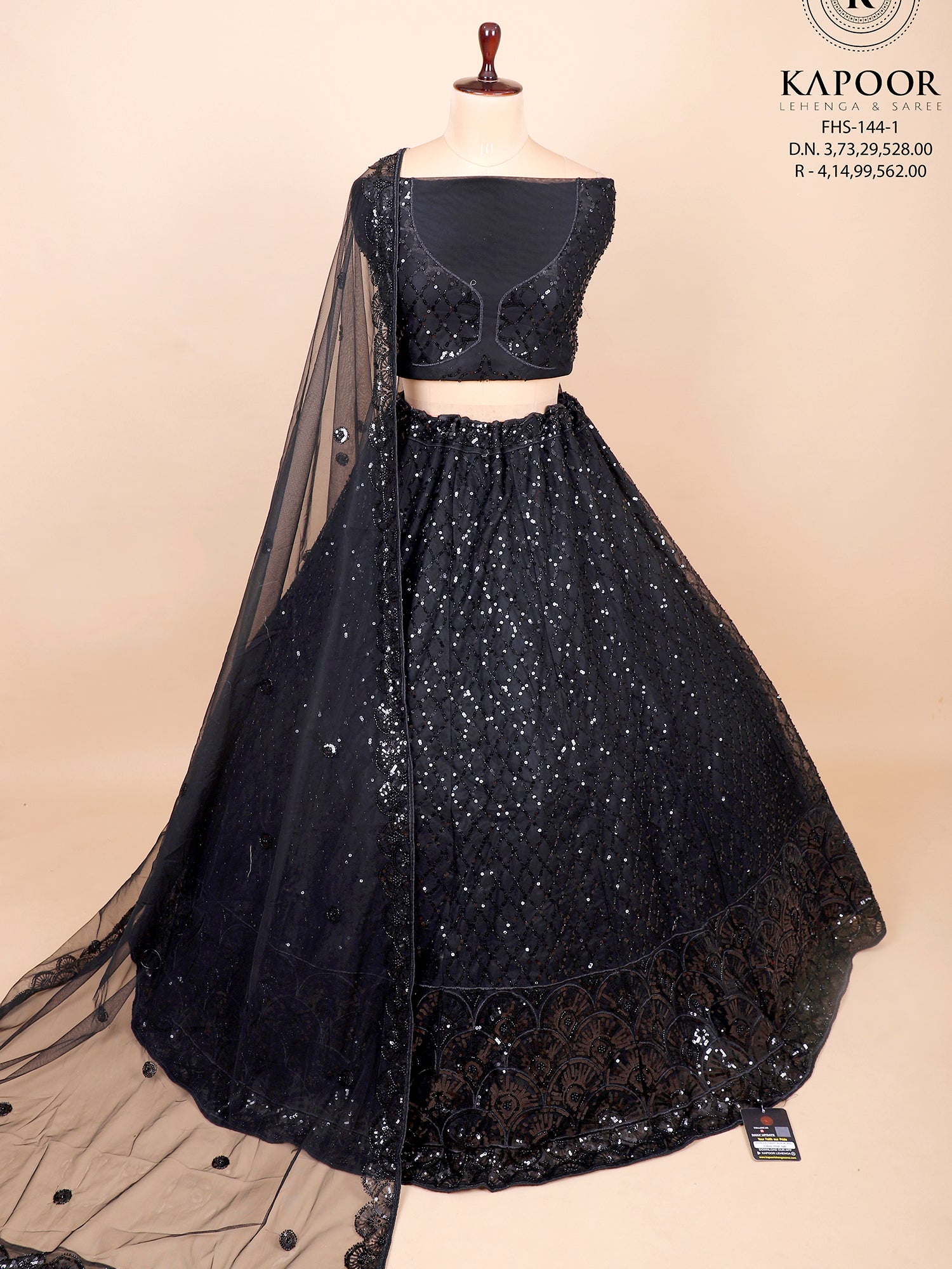 Black Net Lehenga With Sequins