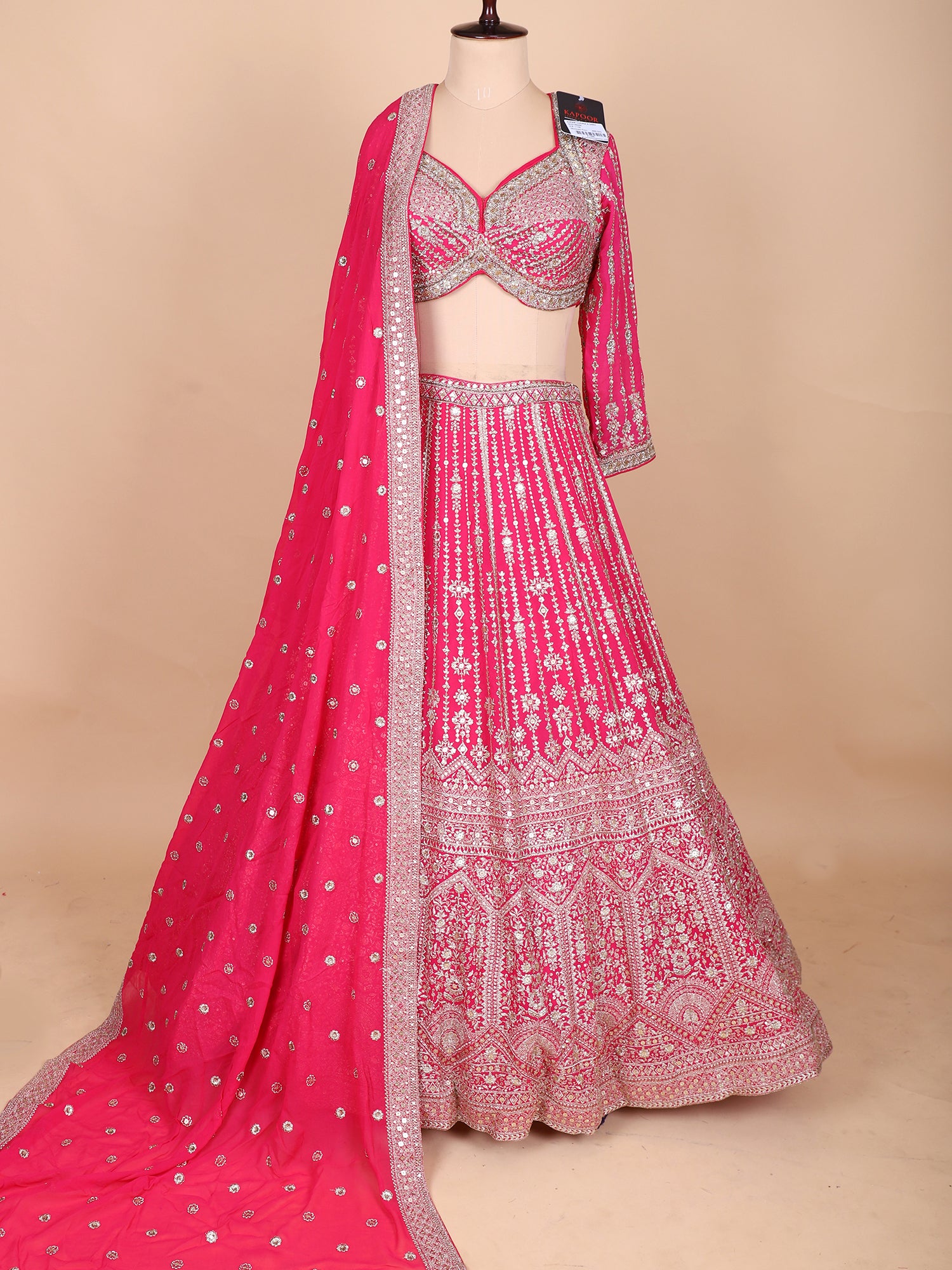 Hot Pink Georgette Lehenga With Jarkan Hand Embroidery