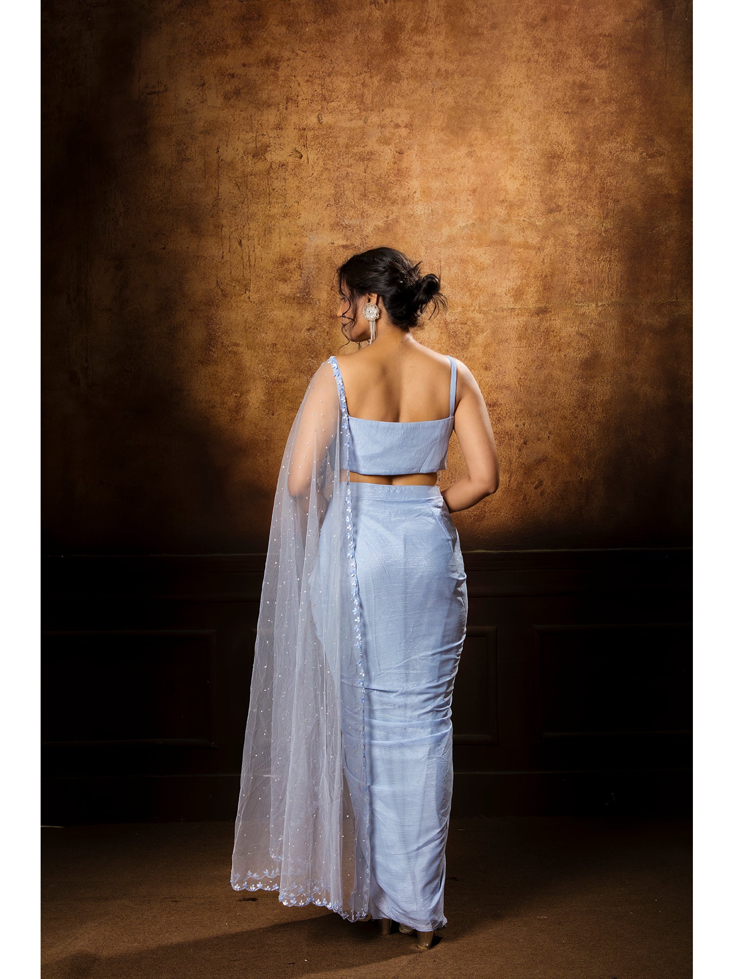 Blue Handcrafted Drape Saree In Exclusively Imported Fabric