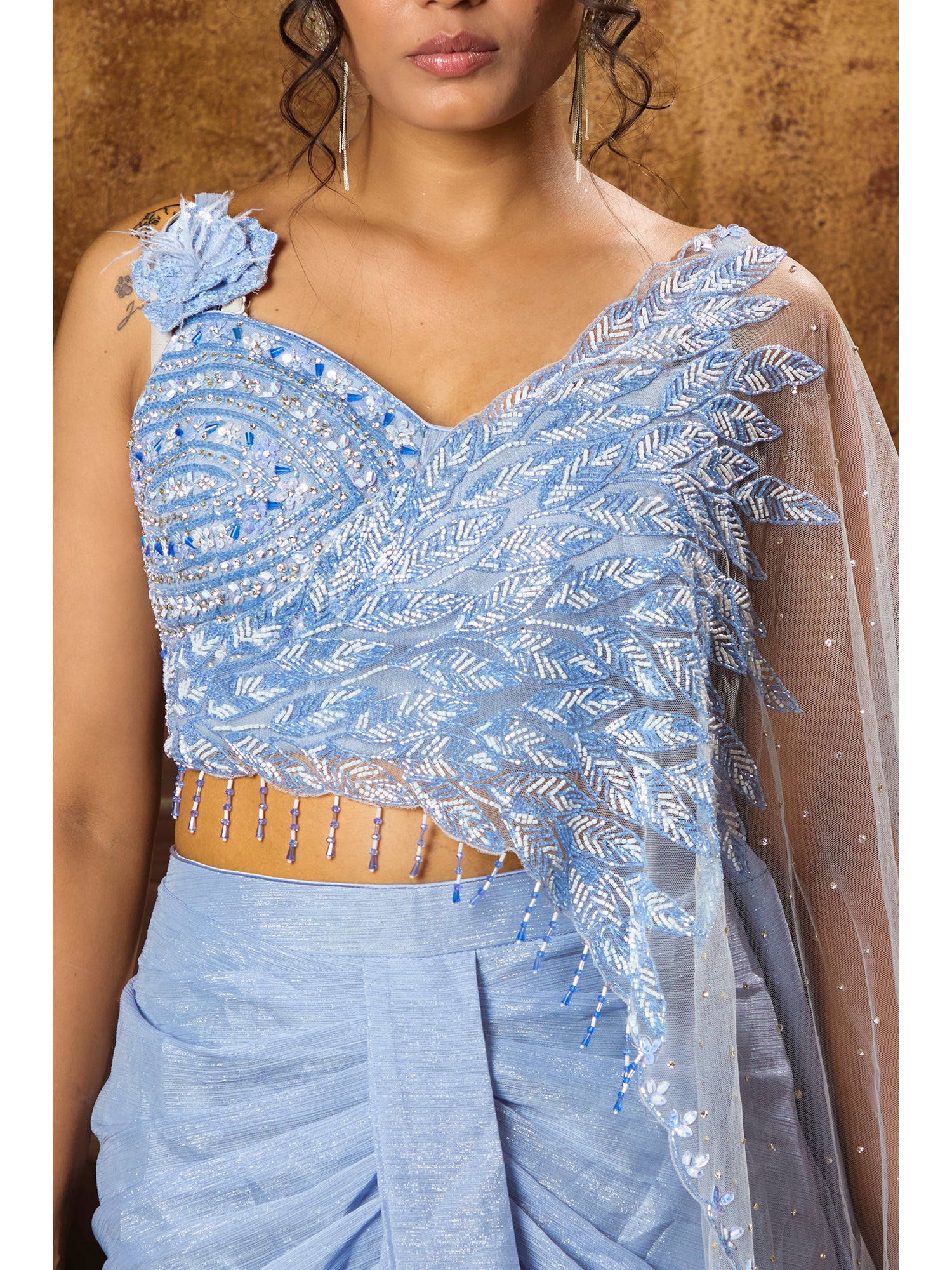 Blue Handcrafted Drape Saree In Exclusively Imported Fabric