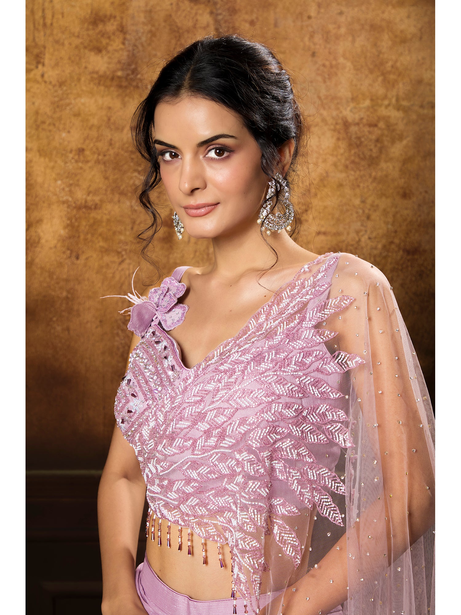 Pink Handcrafted Drape Saree Made From Purely Imported Fabric