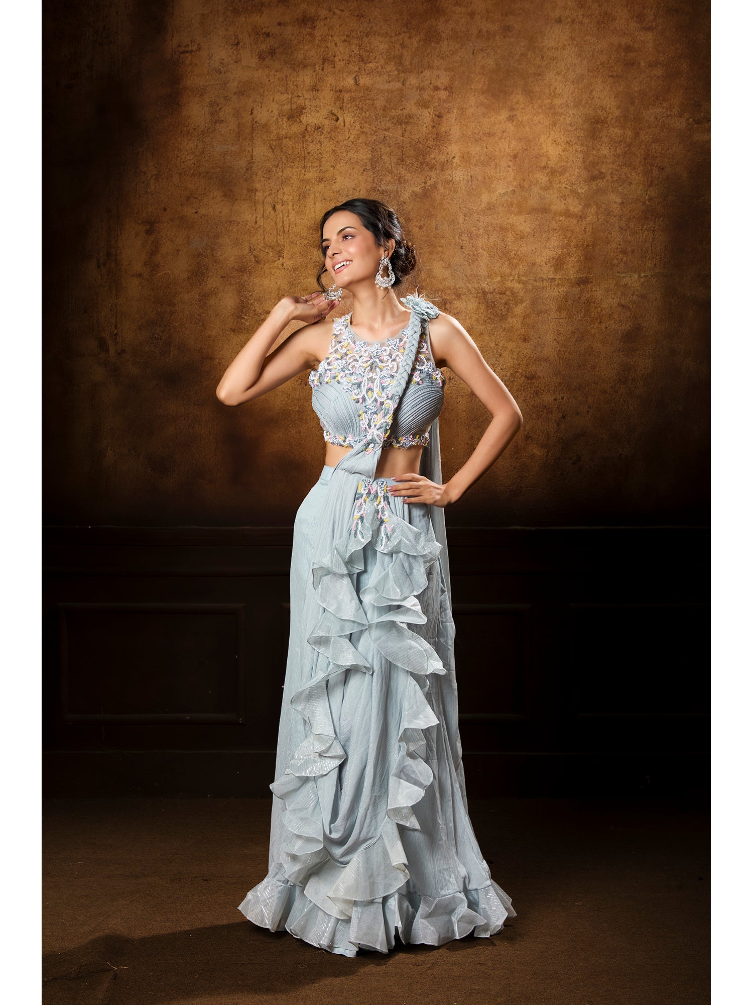 Grey Designer Exclusive Handmade Drape Saree