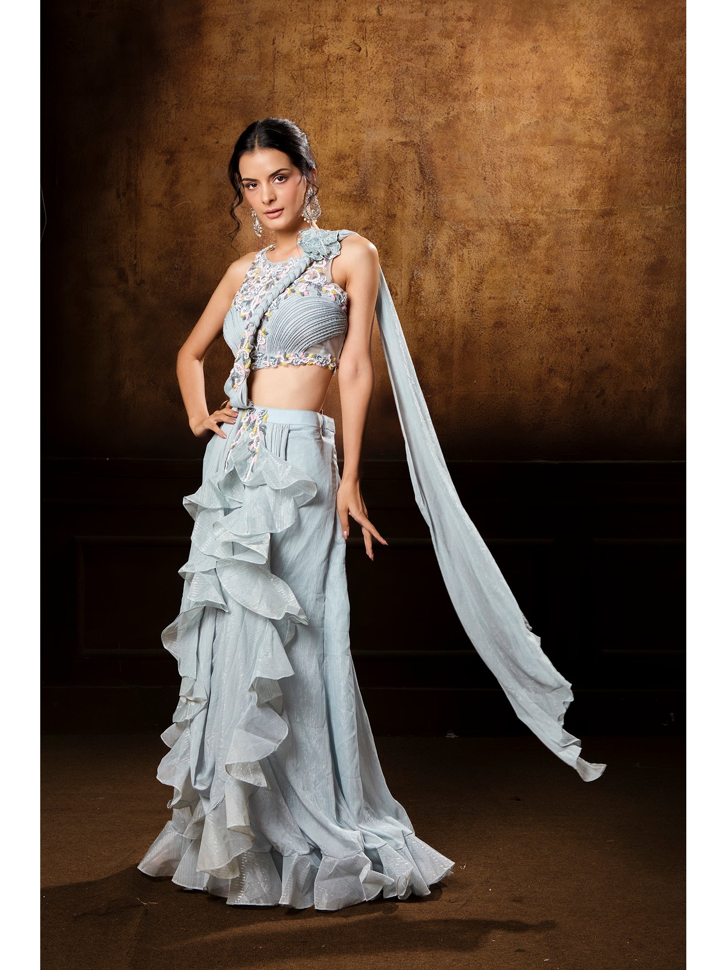 Grey Designer Exclusive Handmade Drape Saree