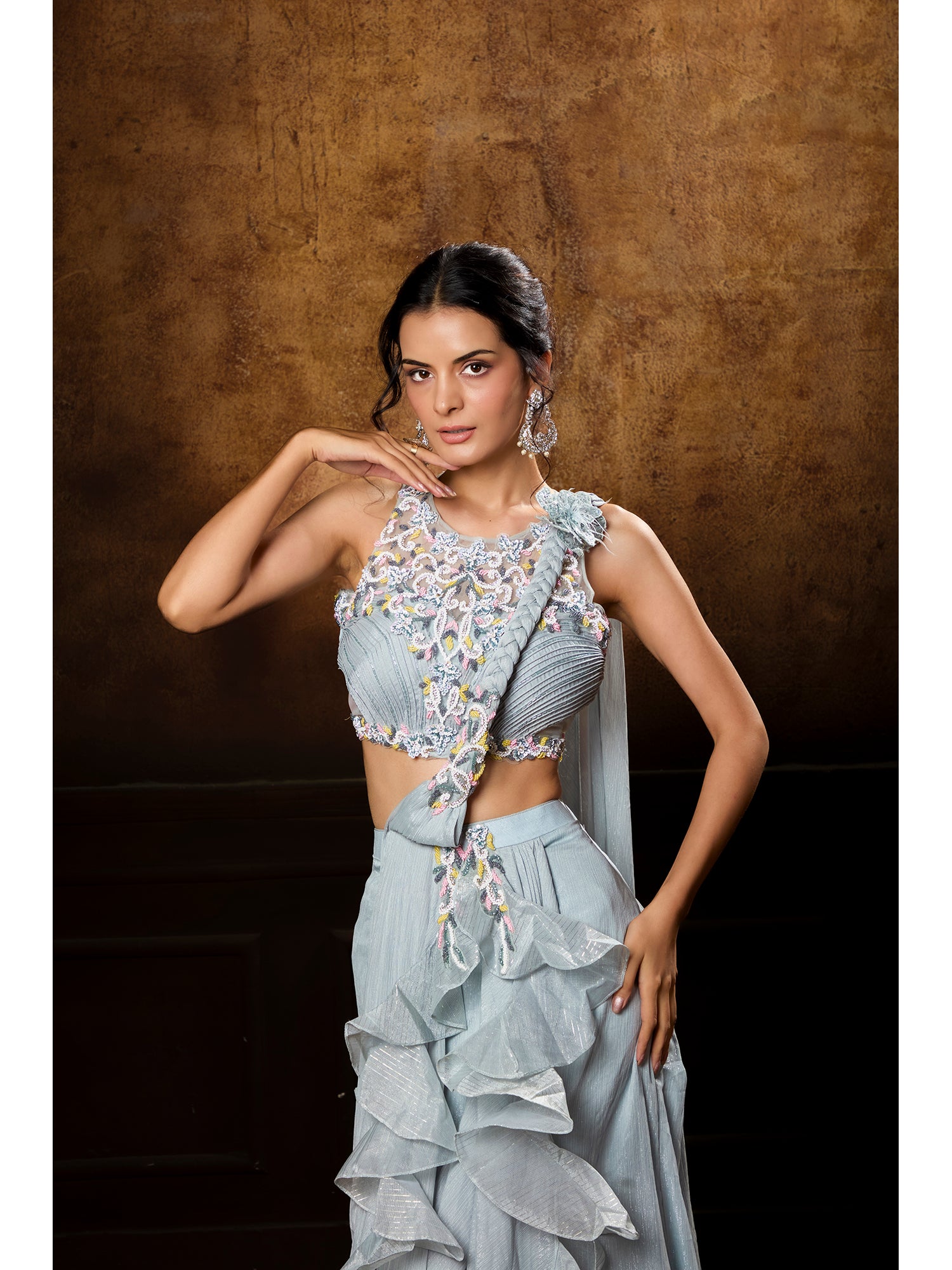 Grey Designer Exclusive Handmade Drape Saree