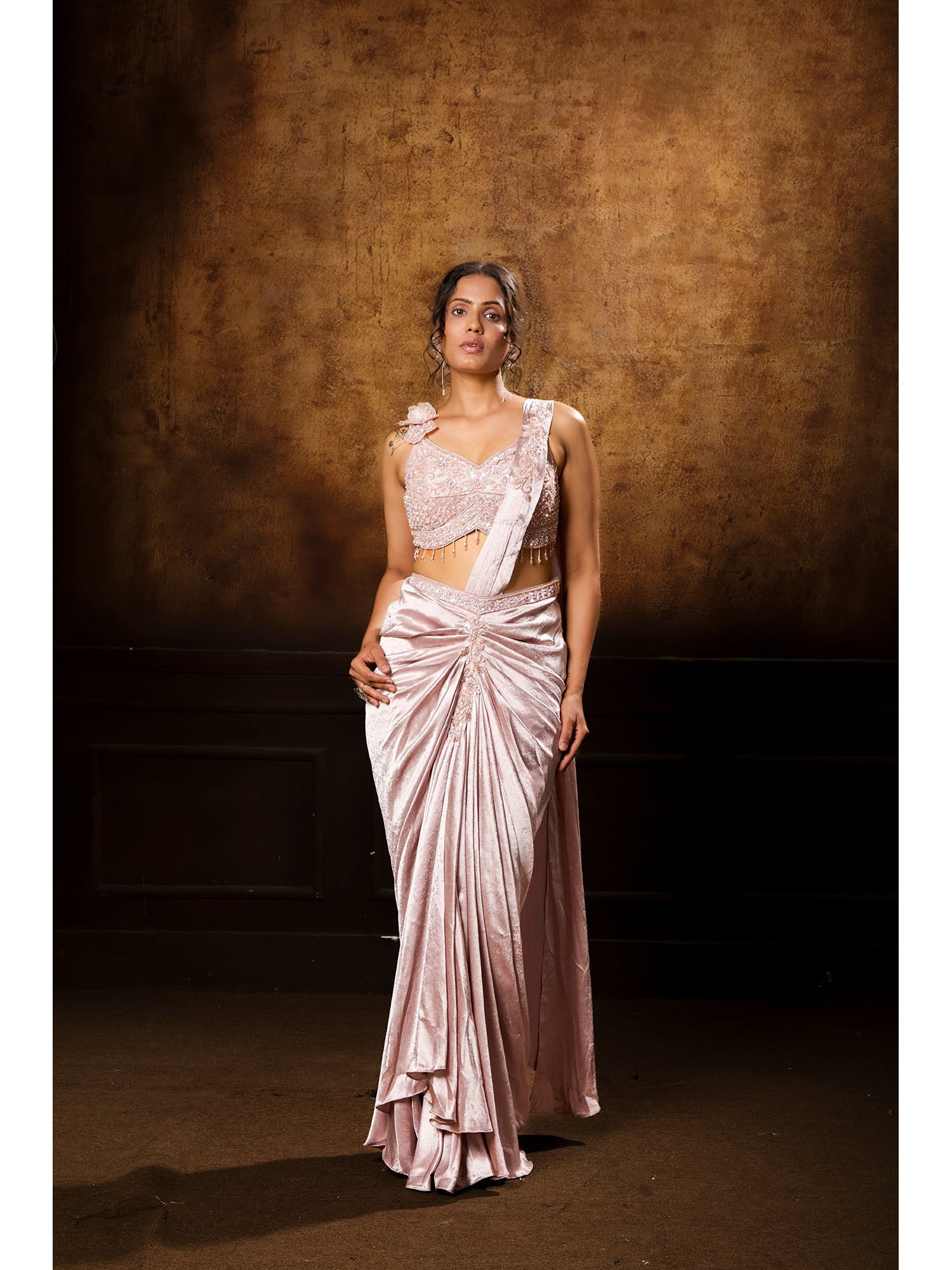 Pink Exclusive Drape Saree In Imported Fabric