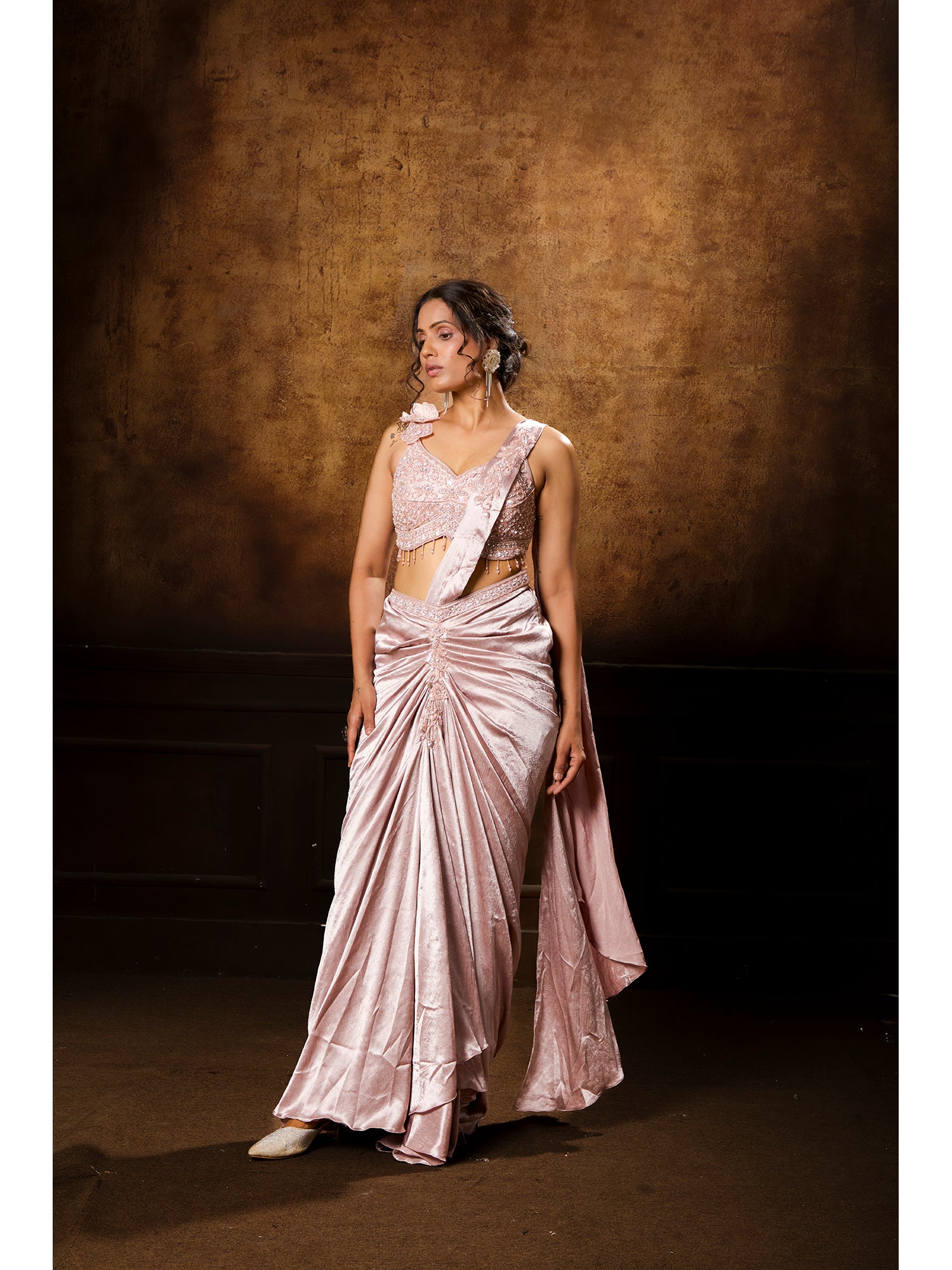 Pink Exclusive Drape Saree In Imported Fabric