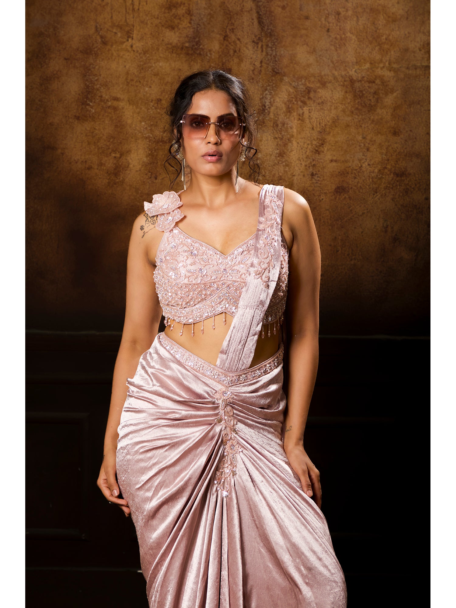 Pink Exclusive Drape Saree In Imported Fabric