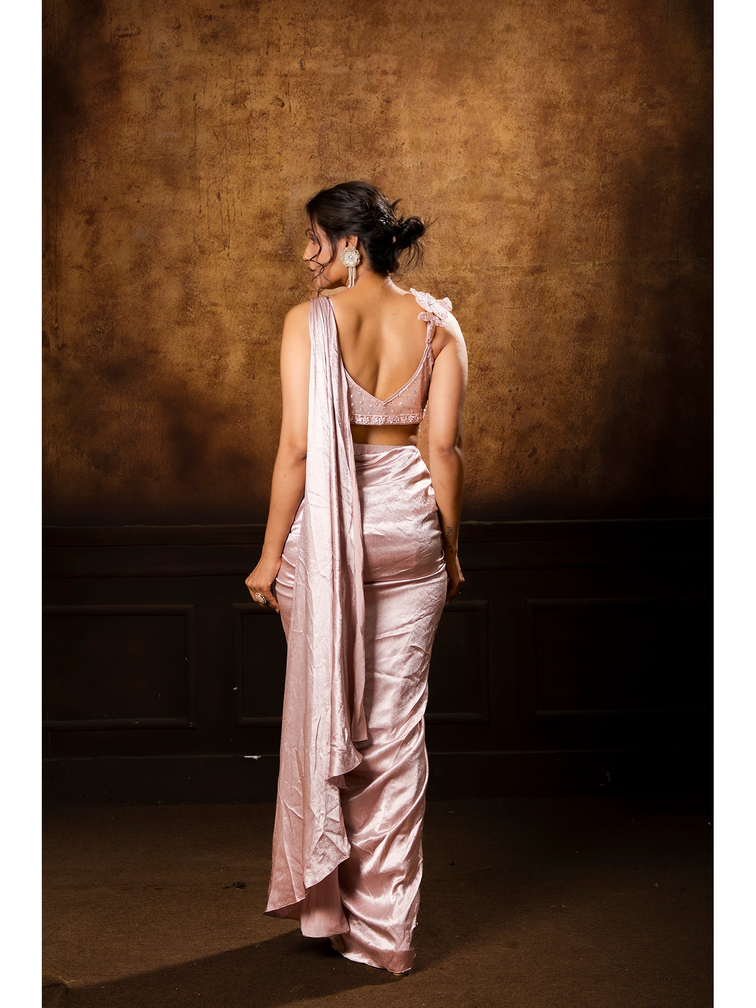 Pink Exclusive Drape Saree In Imported Fabric