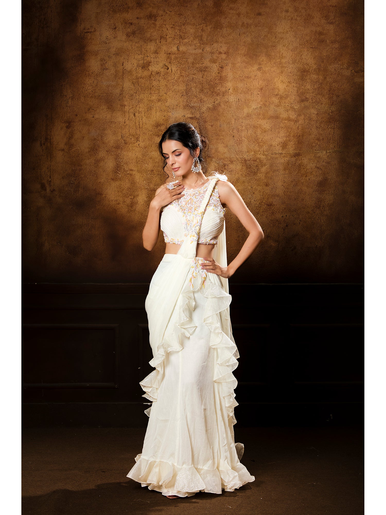 Handcrafted White Drape Saree