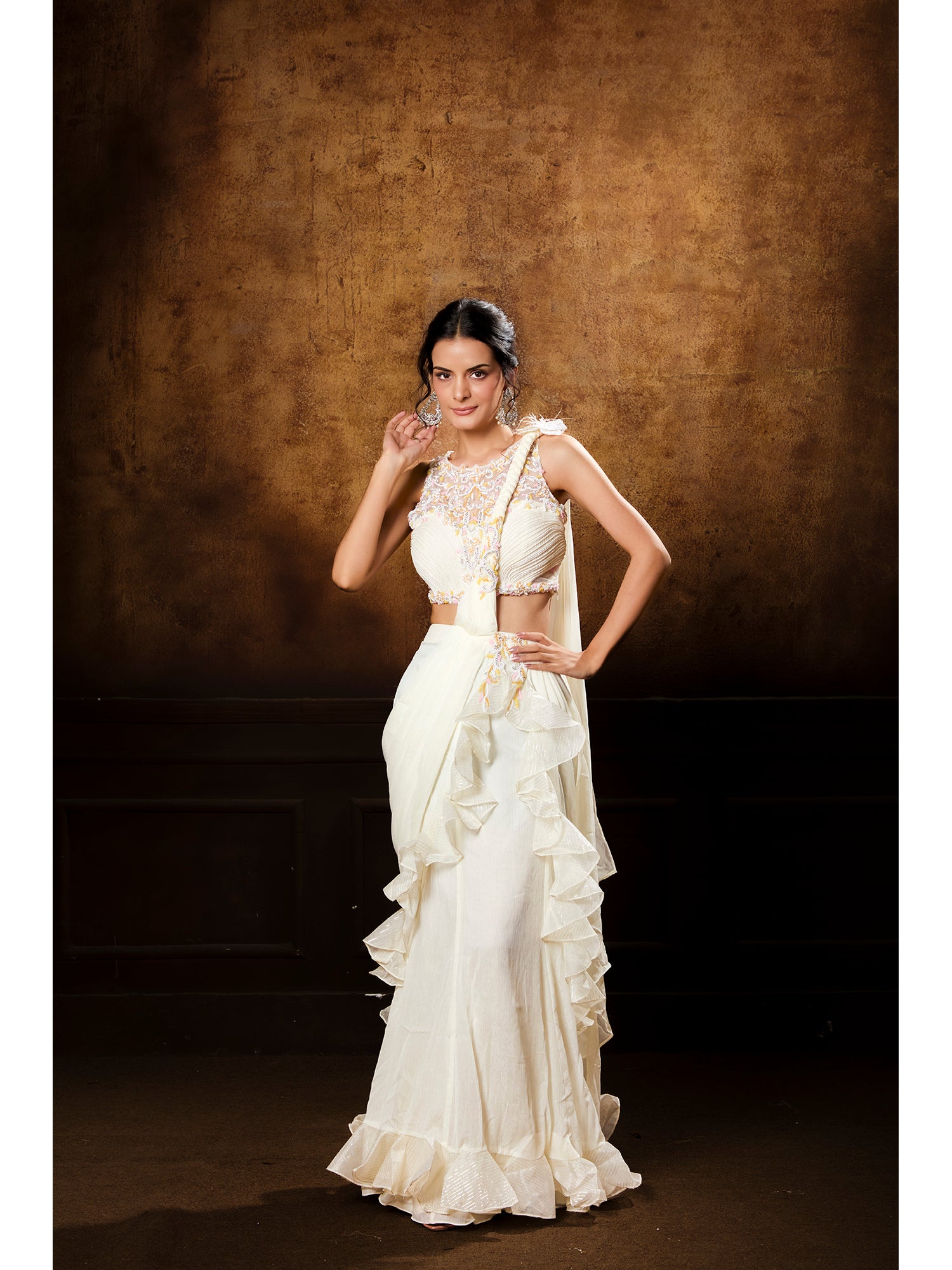 Handcrafted White Drape Saree