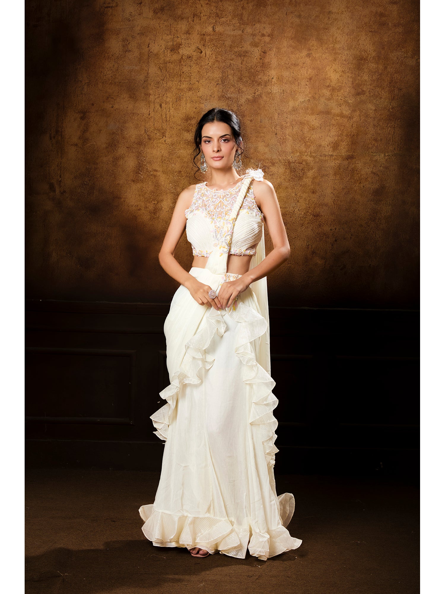 Handcrafted White Drape Saree