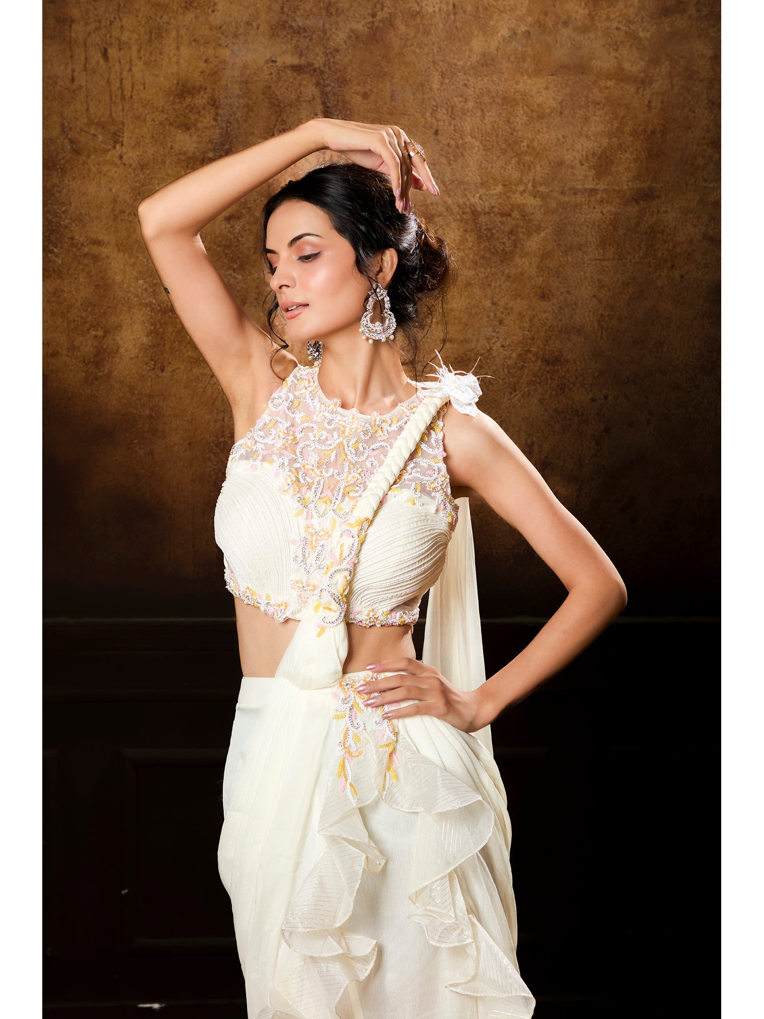 Handcrafted White Drape Saree