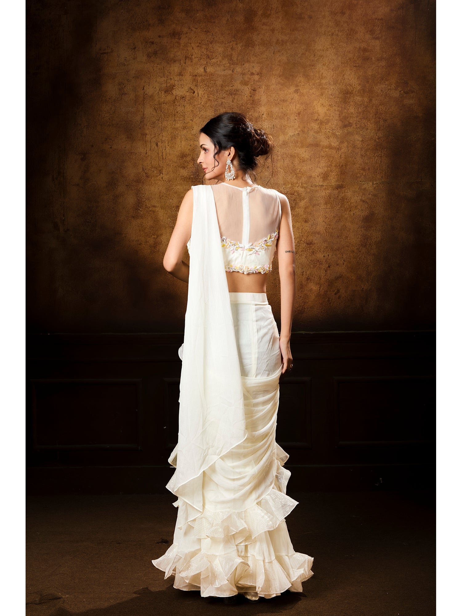 Handcrafted White Drape Saree
