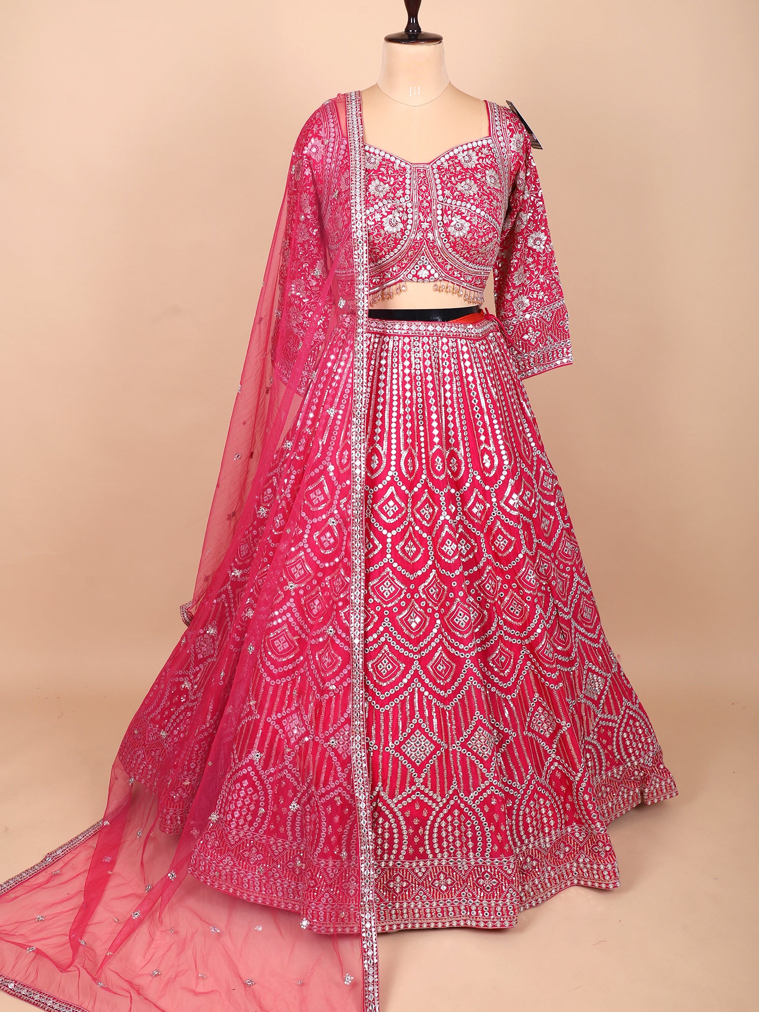 Designer Rani Pink Georgette Embroidered Lehenga