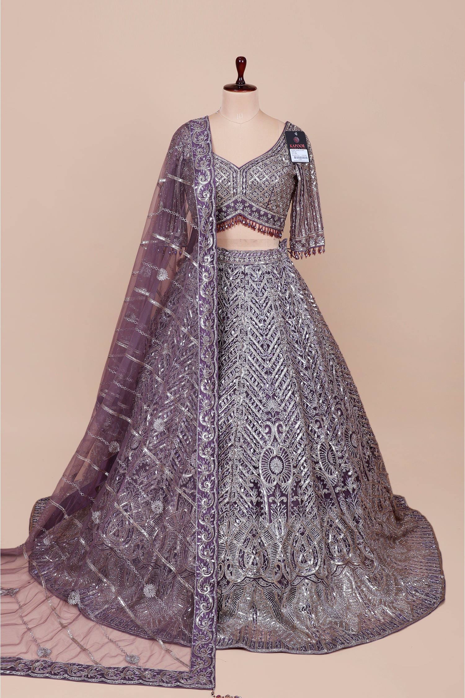 Lilac Net Lehenga With Sequins