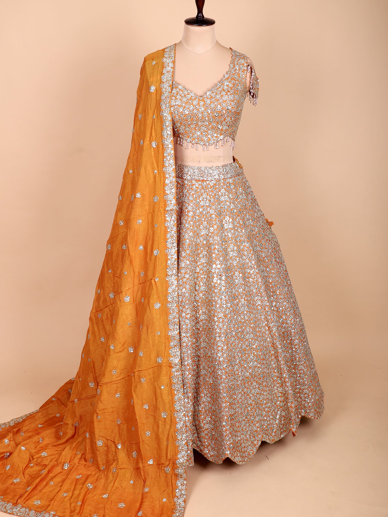 Orange Georgette Embroidered Lehenga Set