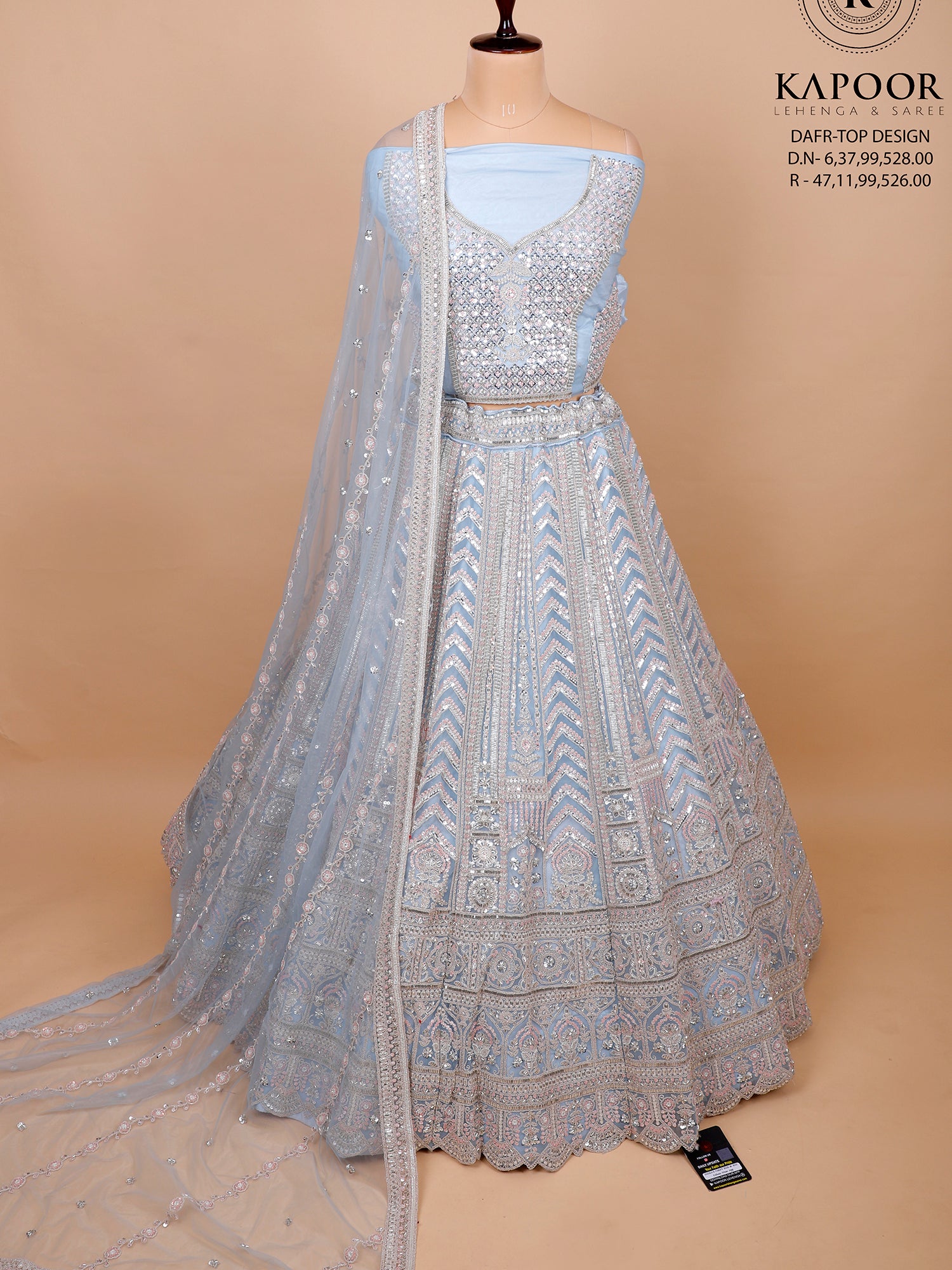 Sky Blue Silk Lehenga With Handwork And Beadwork