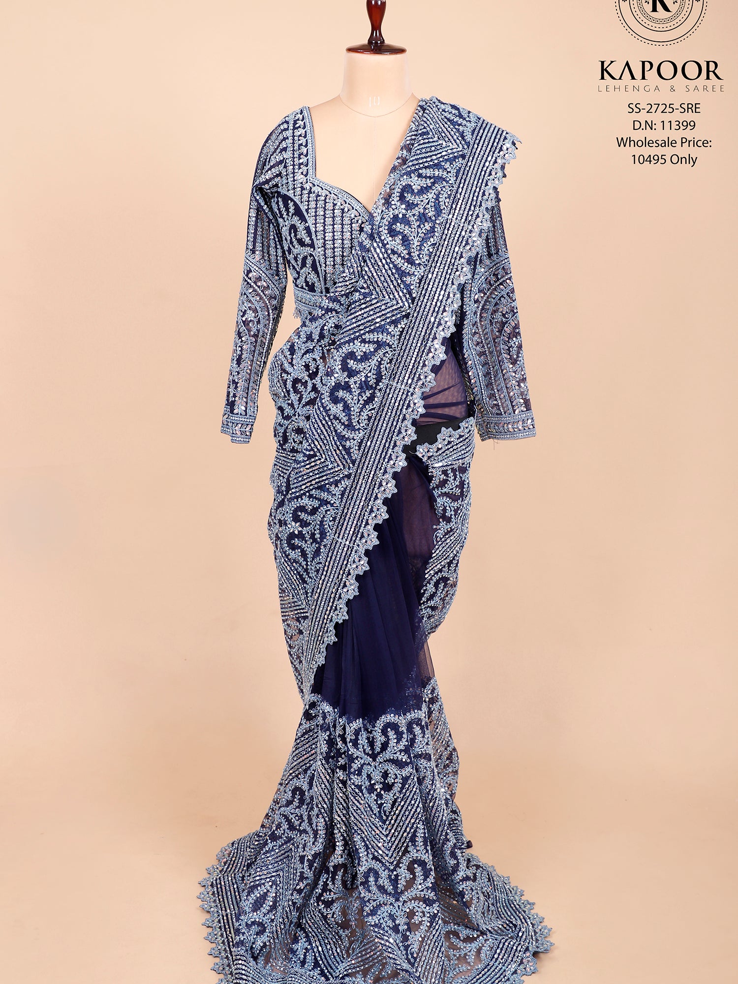 Royal Blue Net Designer Jarkan Saree