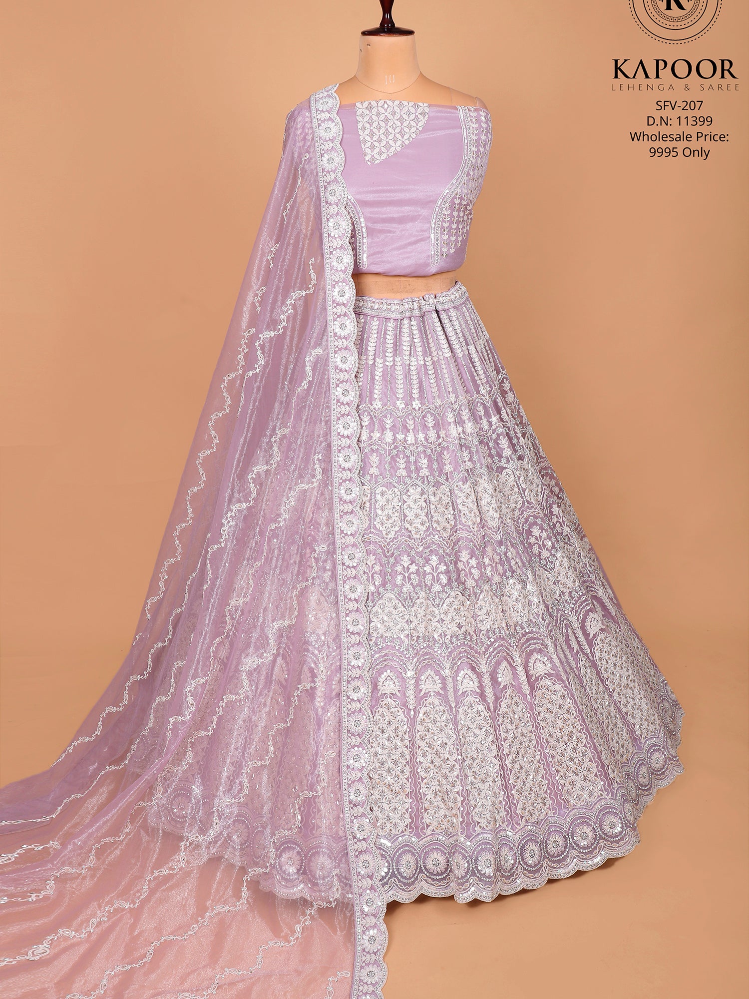 Lavender Net Sider Lehenga With Zari
