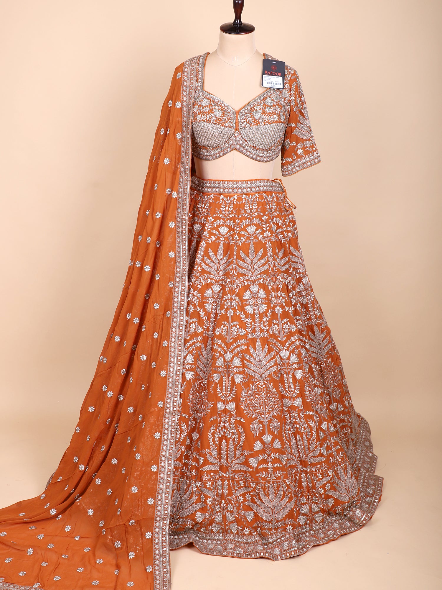 Burnt Tangerine Georgette Lehenga For Haldi Events