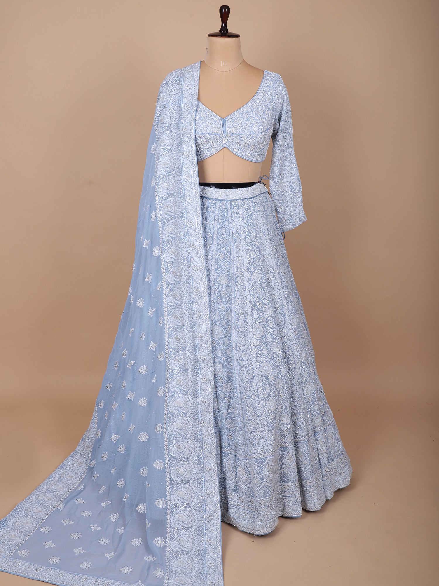 Serene Powder Blue Georgette Lehenga For Elegant Evenings