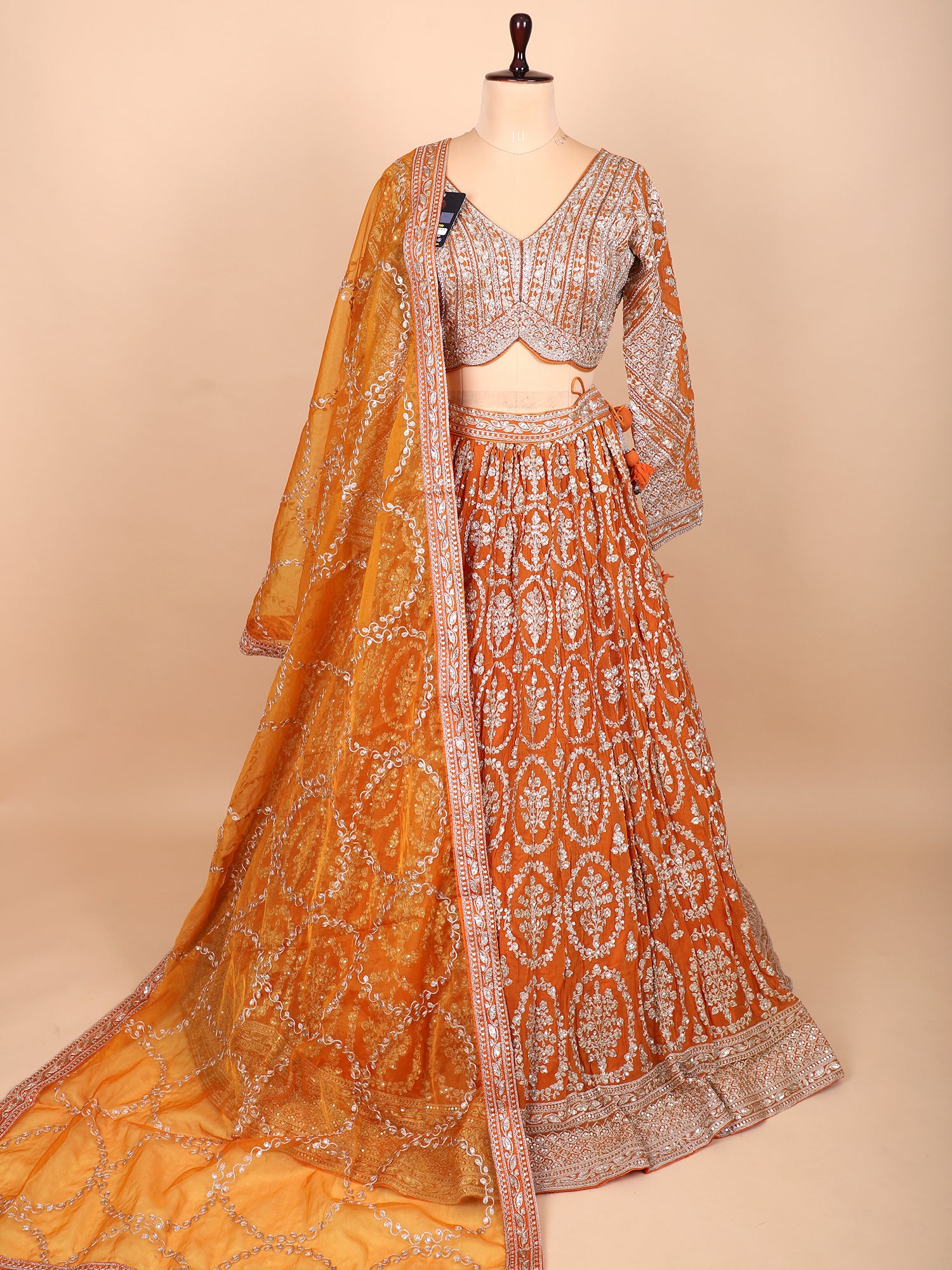 Orange Thread Work Lehenga With Dupatta
