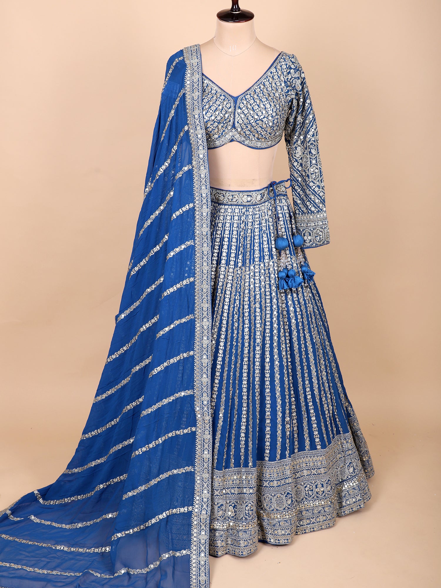 Sophisticated Dark Blue Georgette Lehenga For Special Events