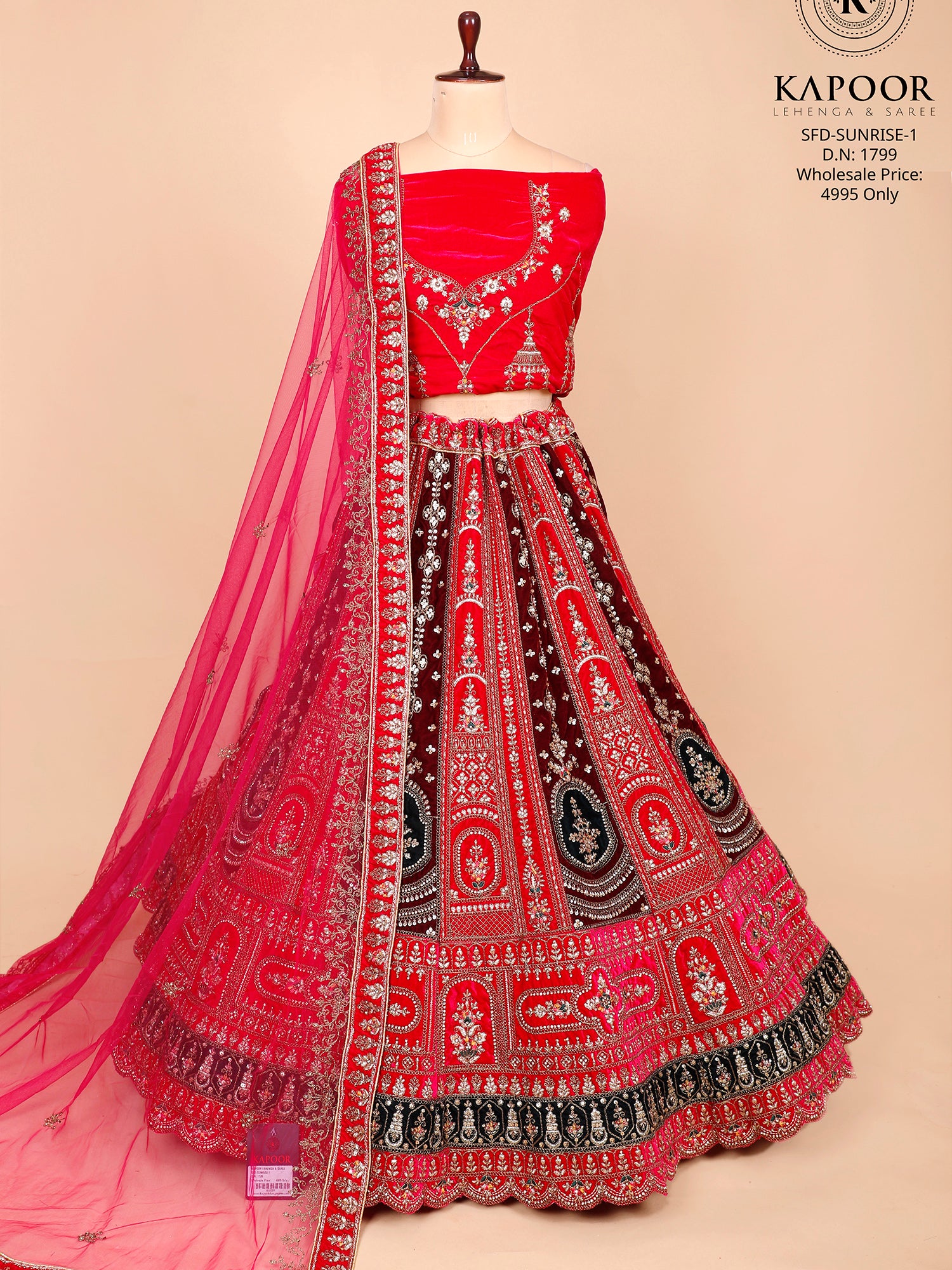 Royal Red Maroon Velvet Bridal Lehenga