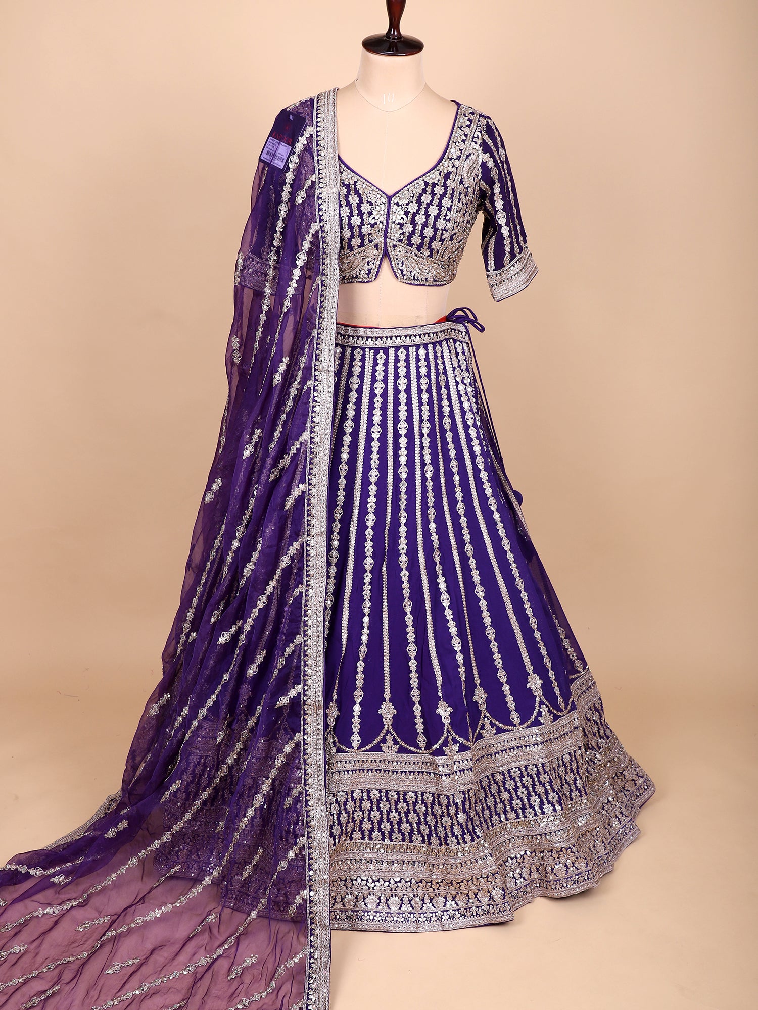 Regal Dark Purple Georgette Lehenga For Weddings