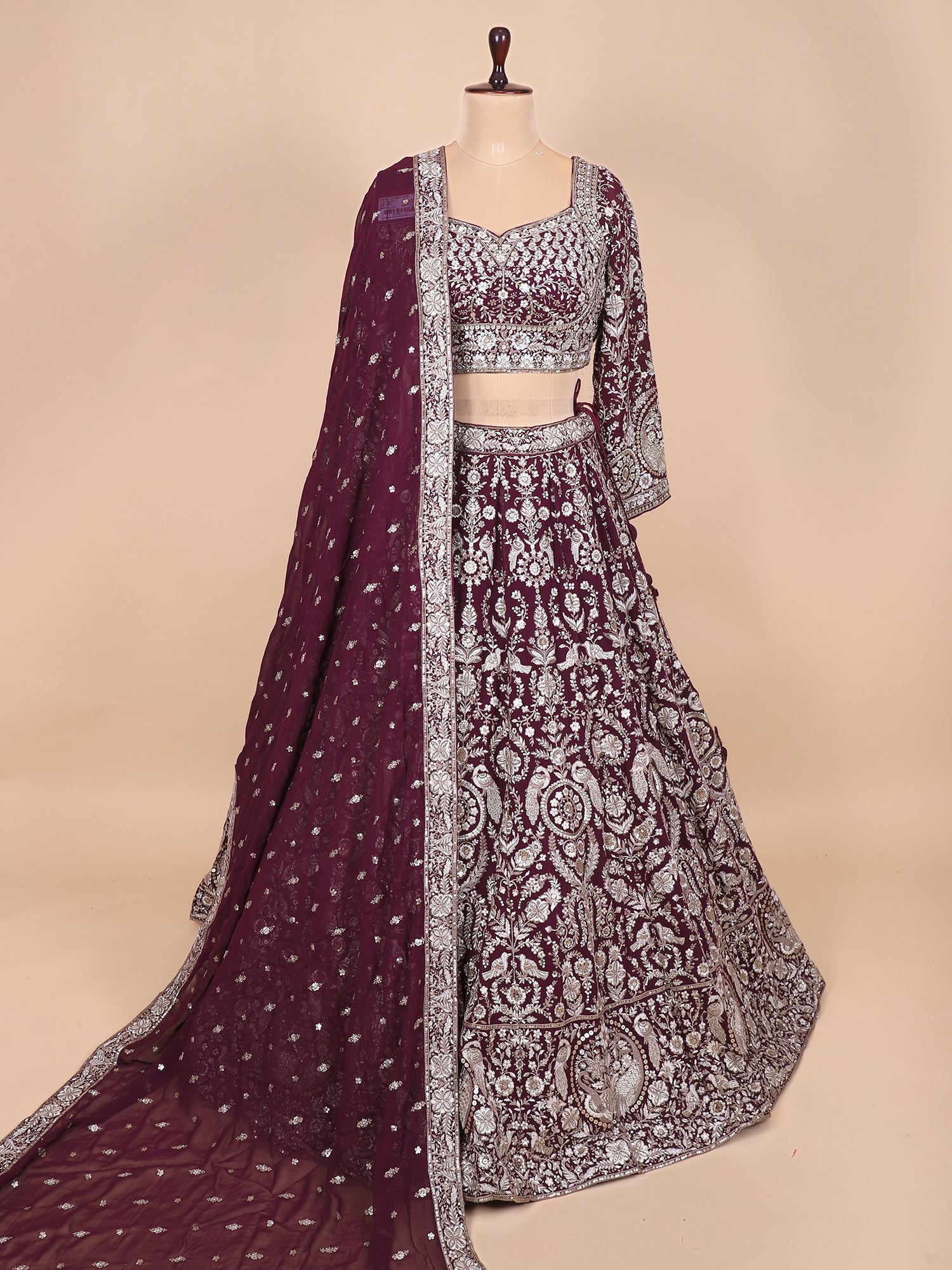 Wedding Deep Maroon Thread Work Lehenga