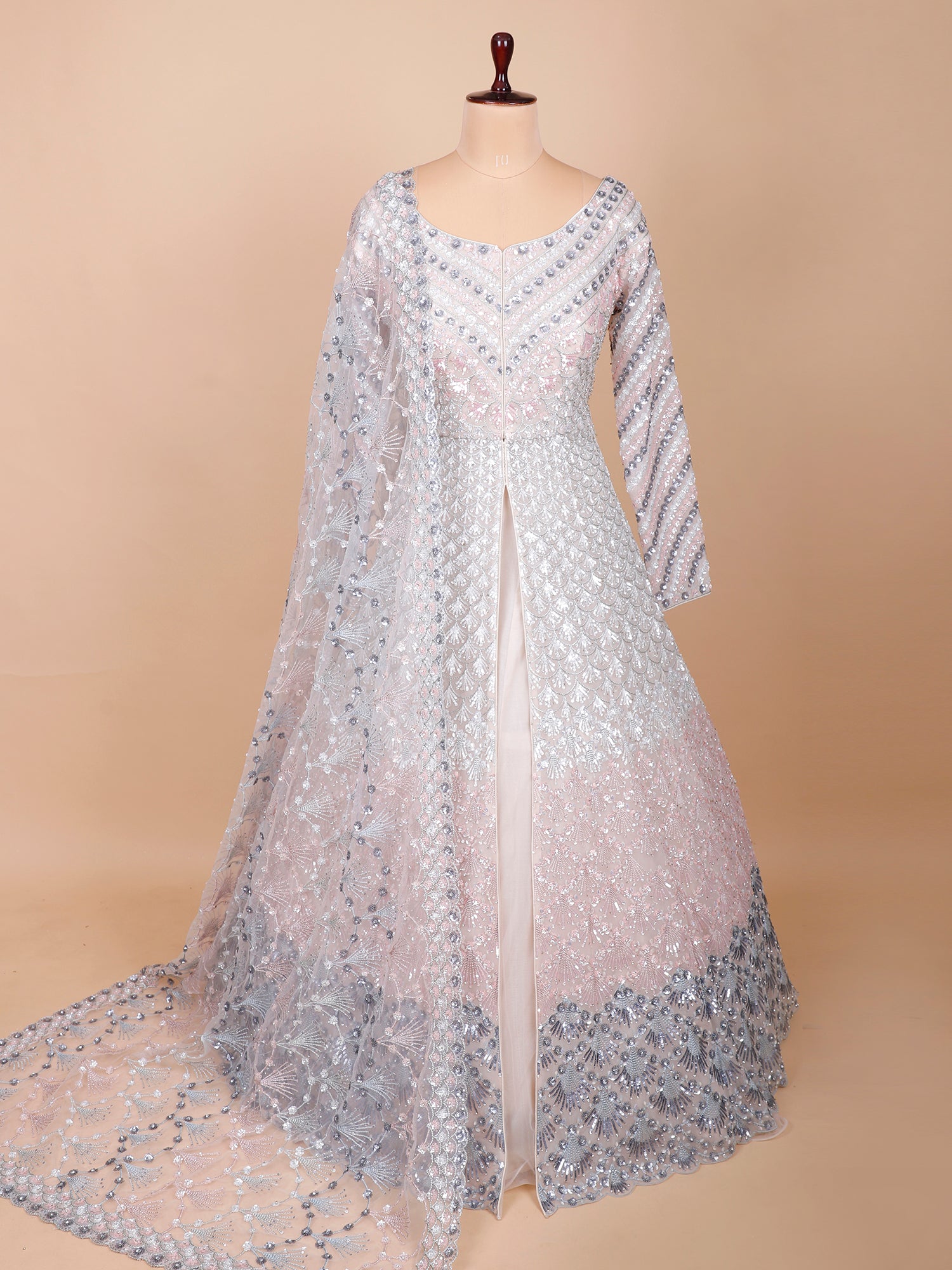 Multi Net Threadwork Sequin Gown