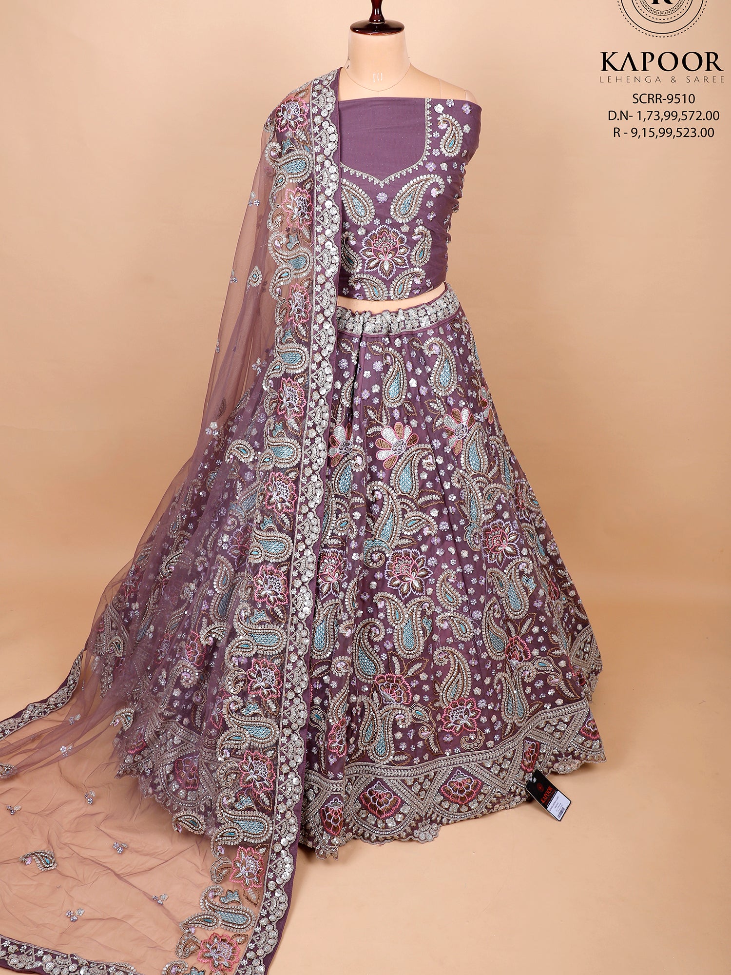 Dark Lavender Net Lehenga With Cut Dana