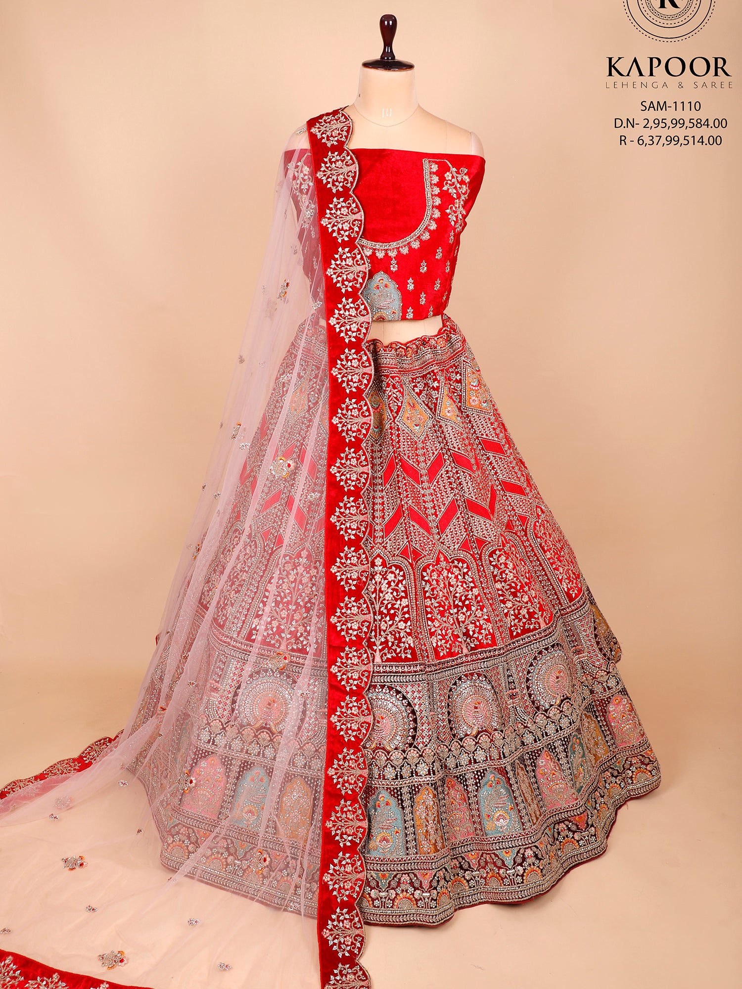 Red Velvet Bridal Lehenga With Multi Work