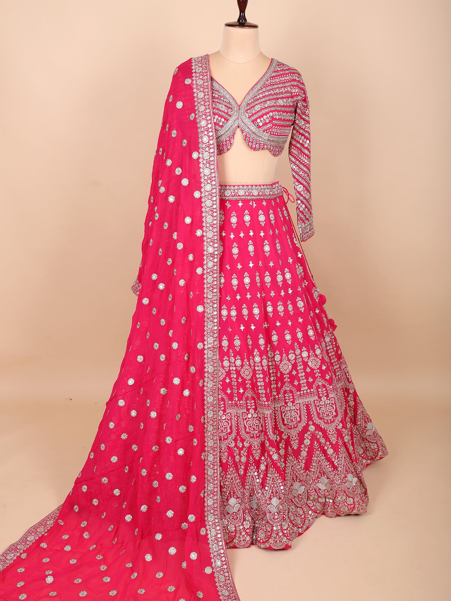 Pink Thread And Sequin Embroidered Lehenga Set