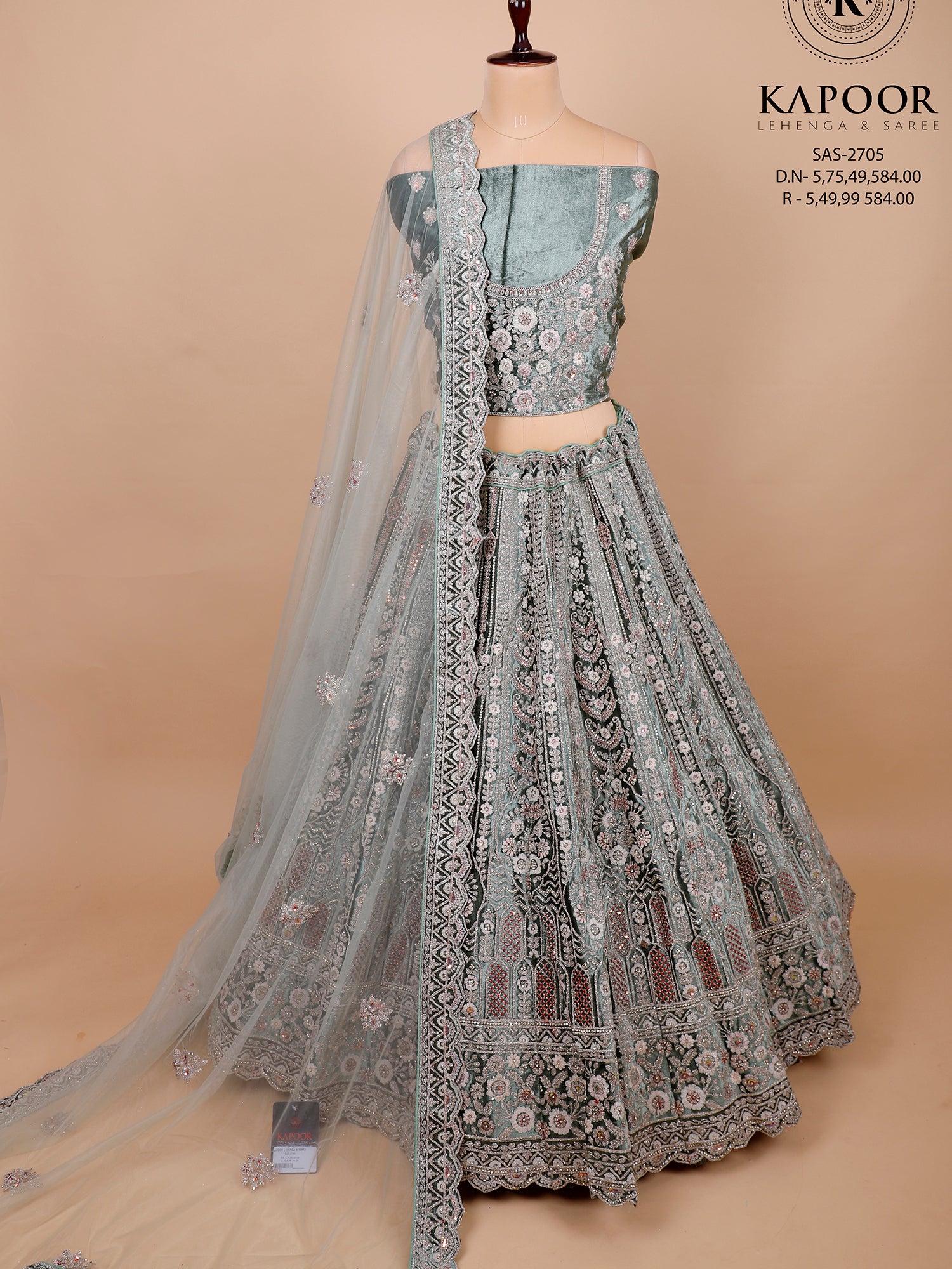 Pista Velvet Lehenga With Jarkan Work