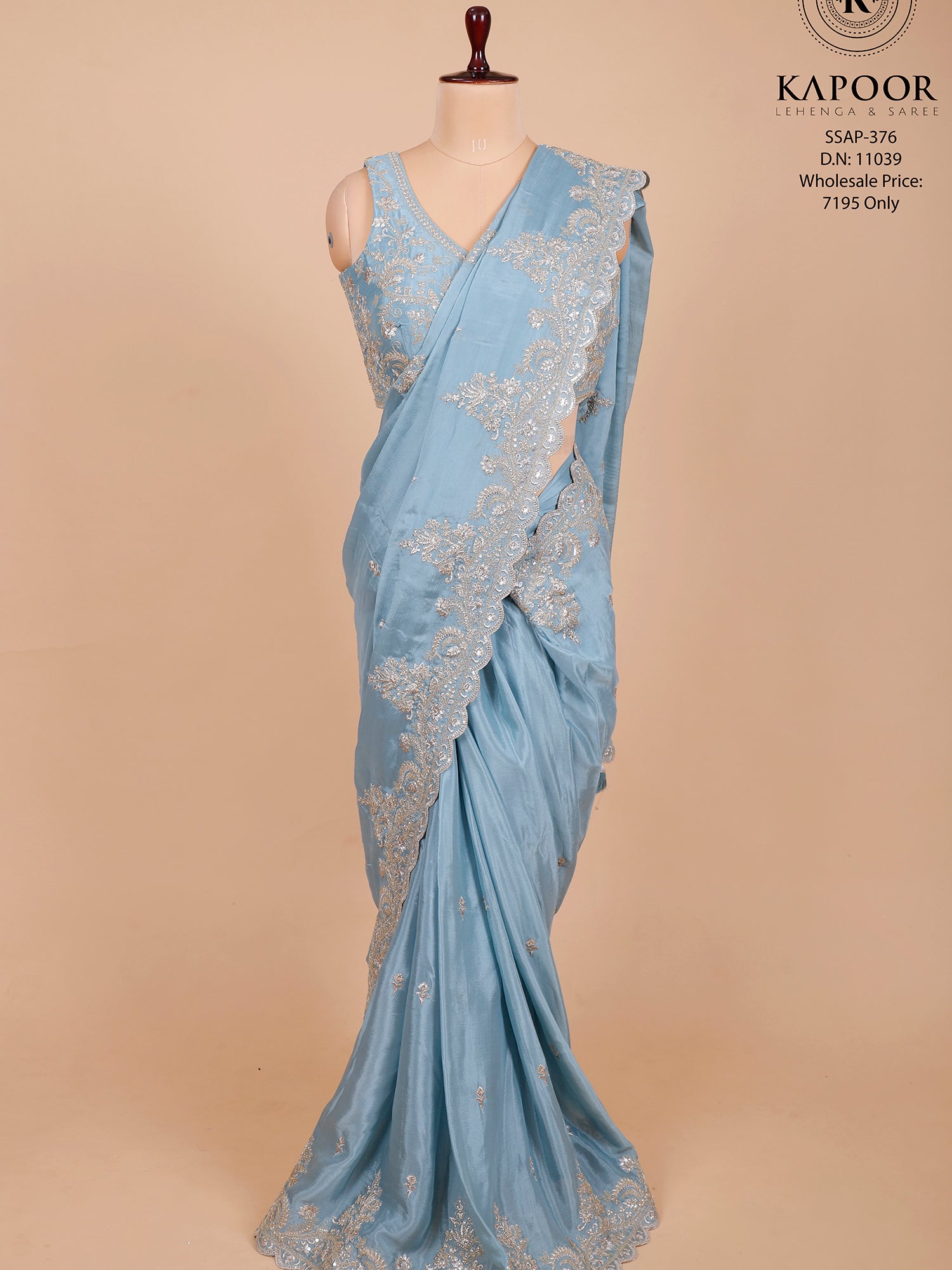 Sky Blue Saree With Sparkling Jarkan