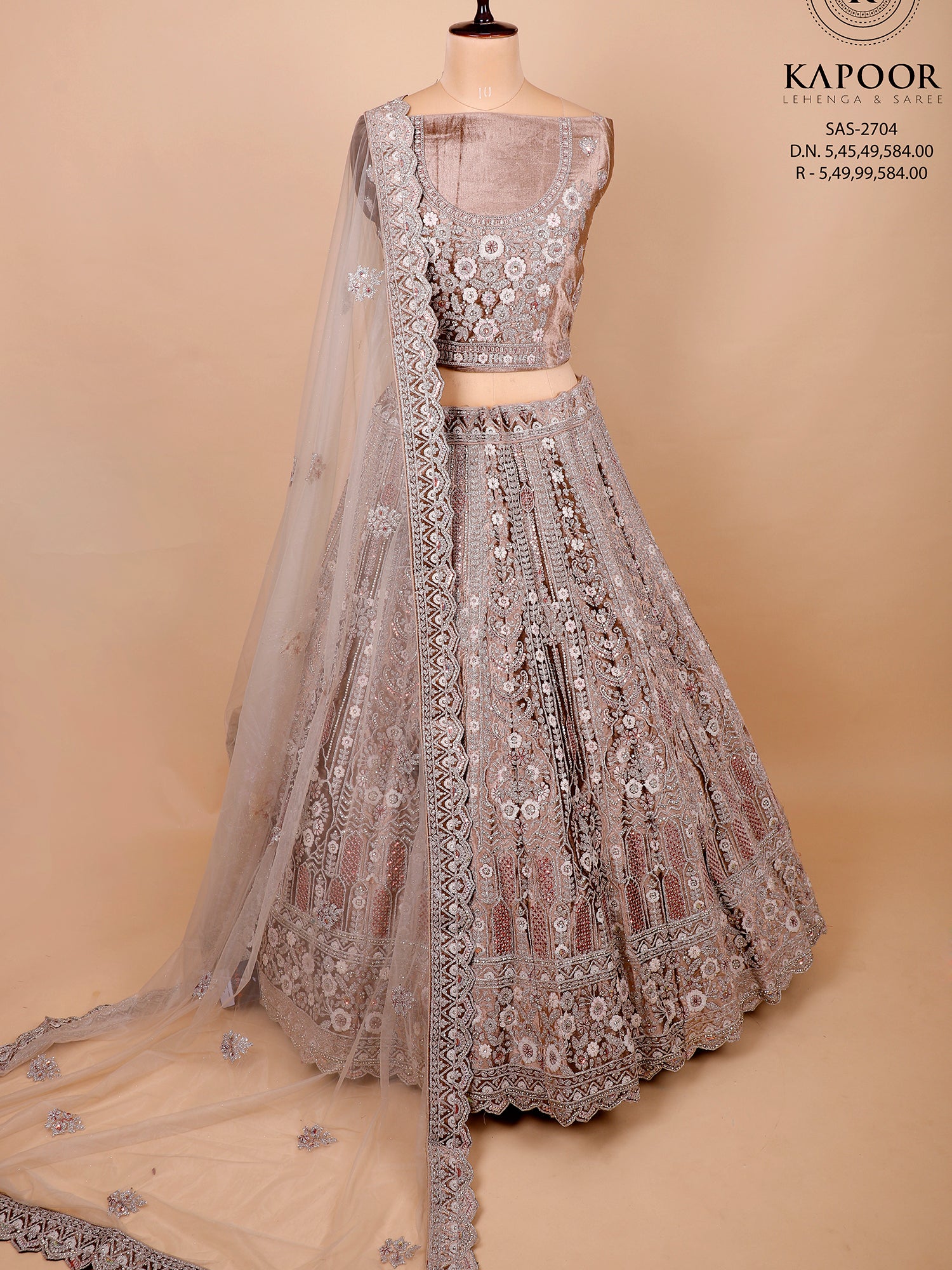 Chikoo Velvet Lehenga With Jarkan Work