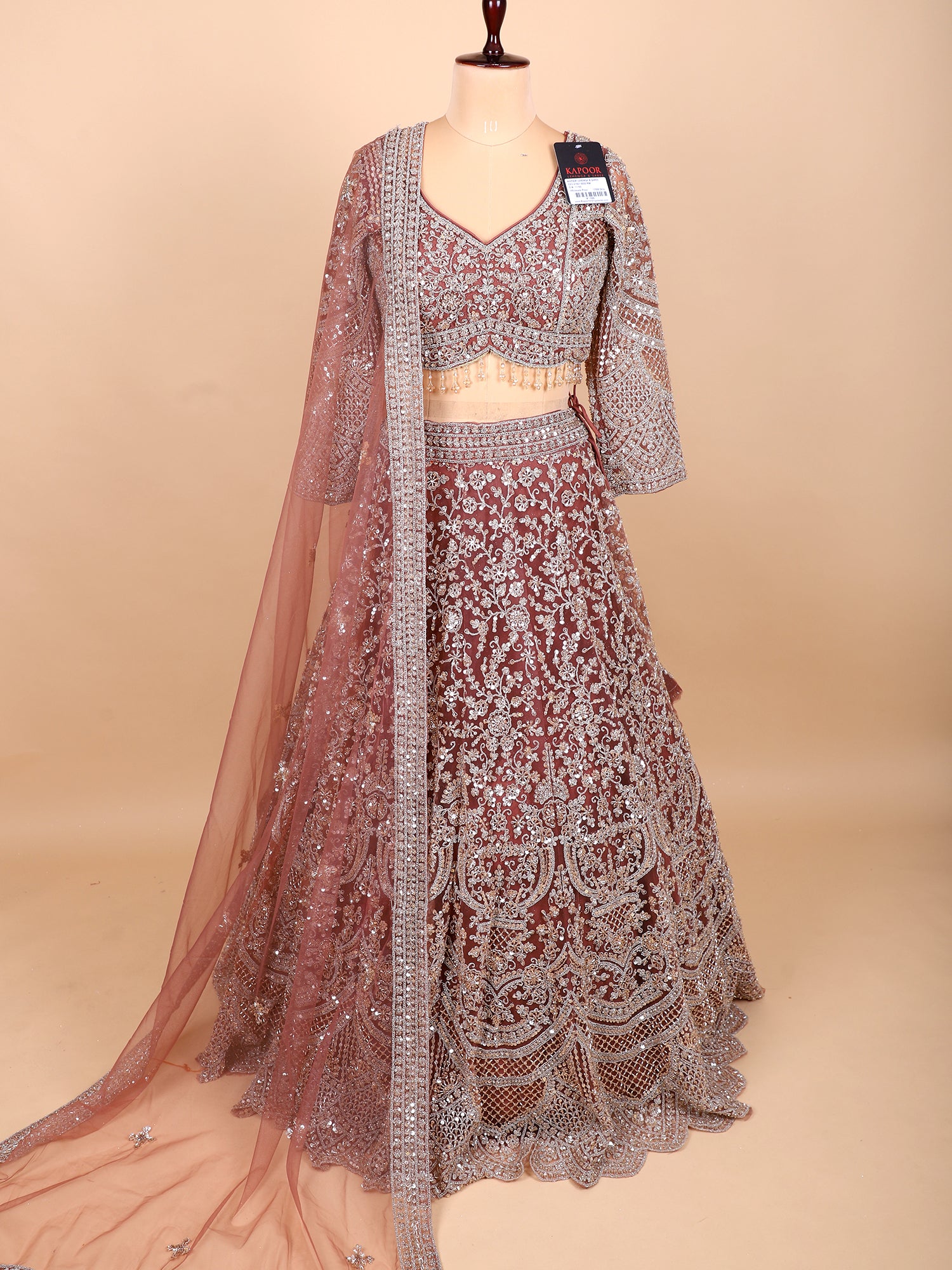 Onion Pink Glasscut Handwork Lehenga