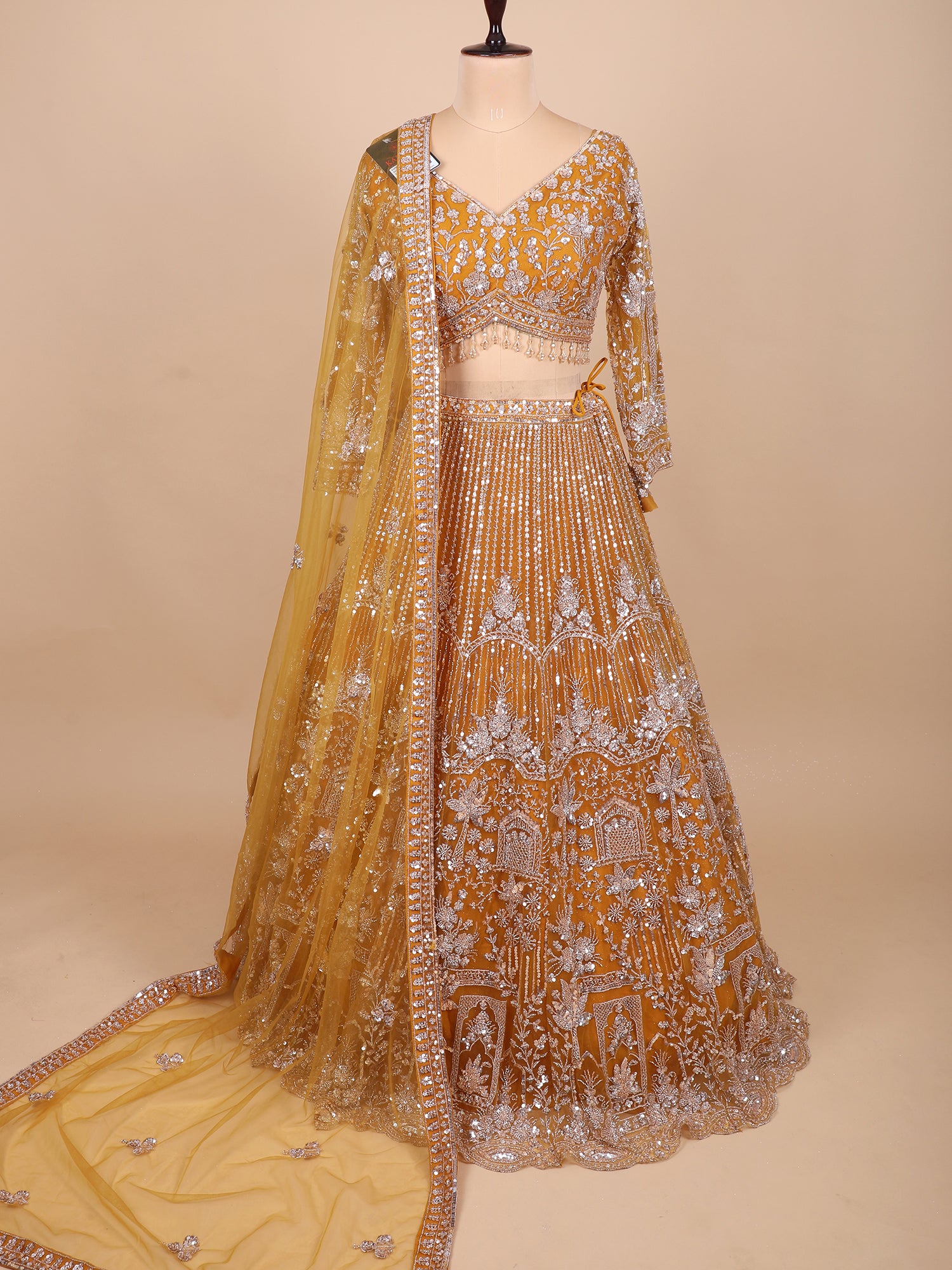 Sunlit Spice Mustard Glasscut Handwork Lehenga