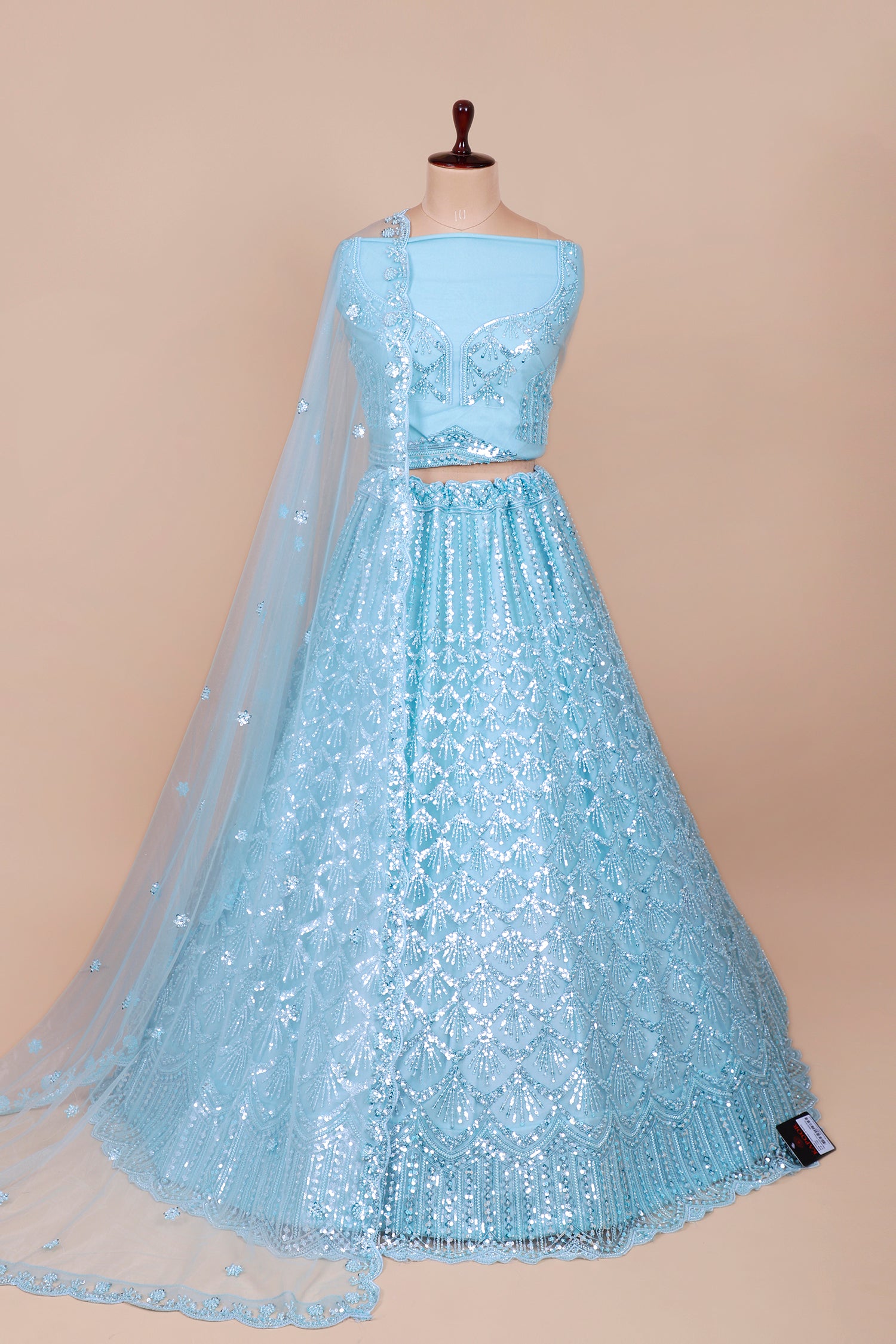 Powder Blue Net Lehenga With Sequins Work