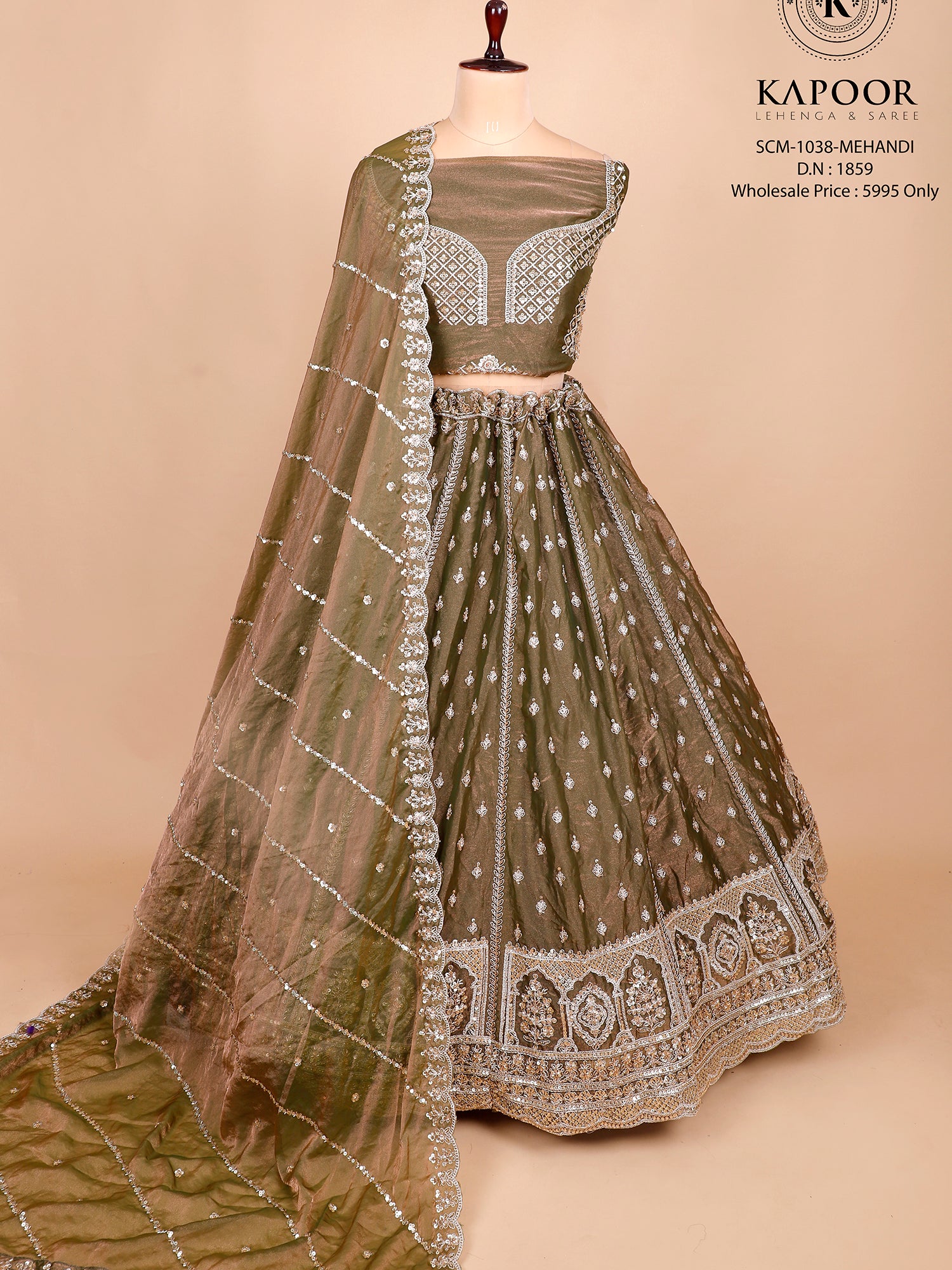Mehendi Green Handwork Designer Lehenga