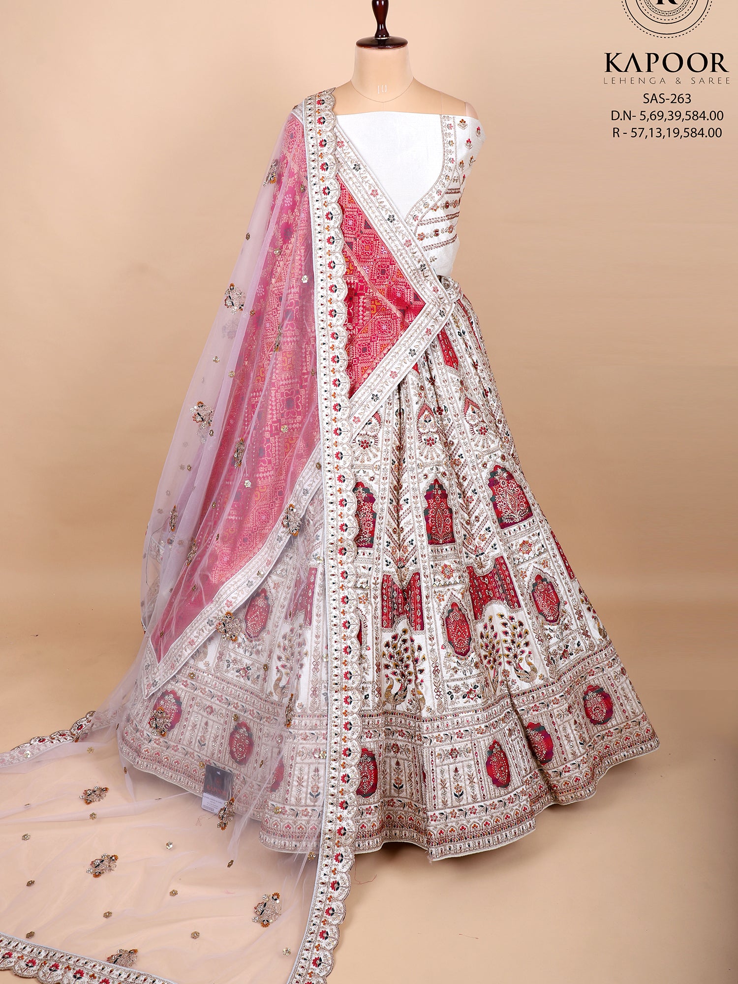 Off-White Silk Lehenga With Hand Embroidery
