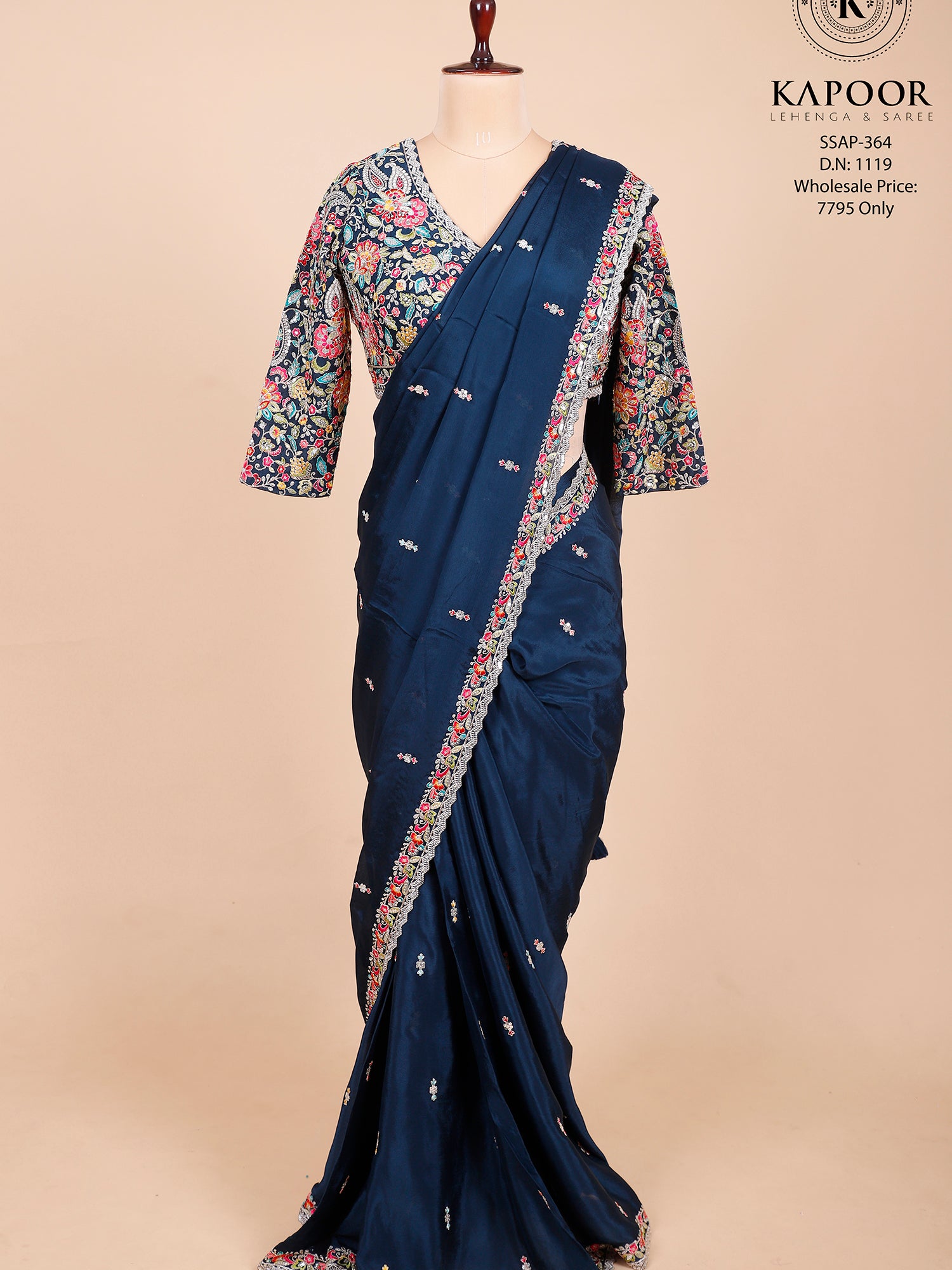 Dark Blue Chinon Silk Saree