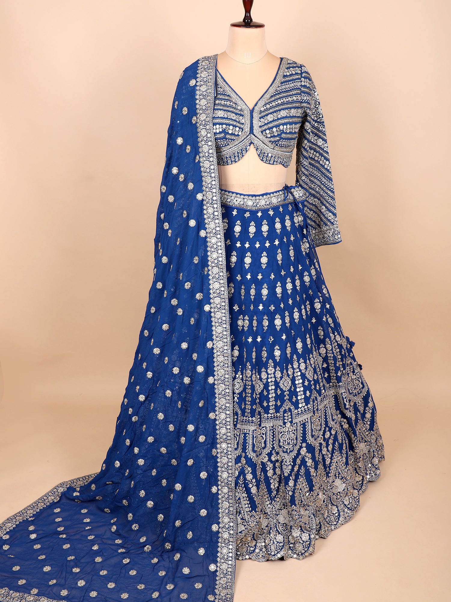 Sophisticated Dark Blue Georgette Lehenga For Weddings
