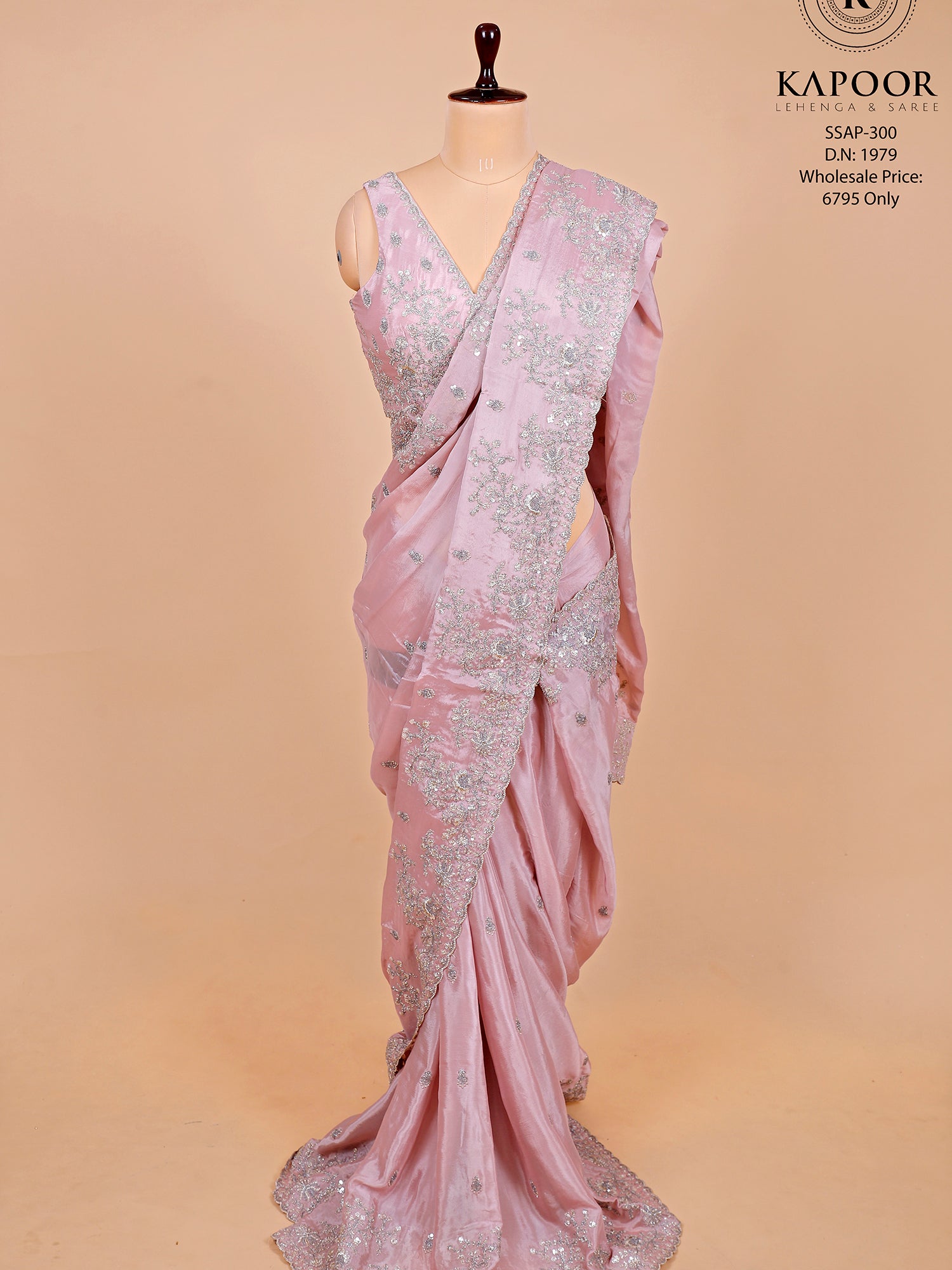Baby Pink Chinon Silk Sequin Saree
