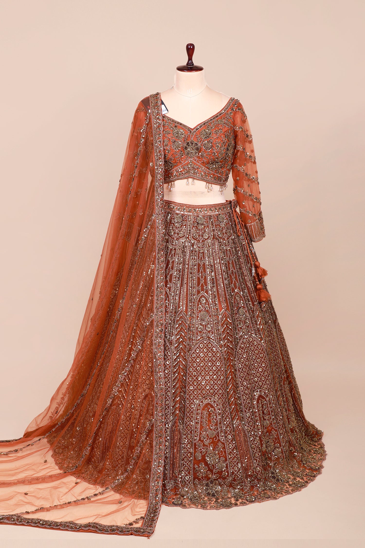 Rust Orange Jarkan Sequins Handwork Lehenga