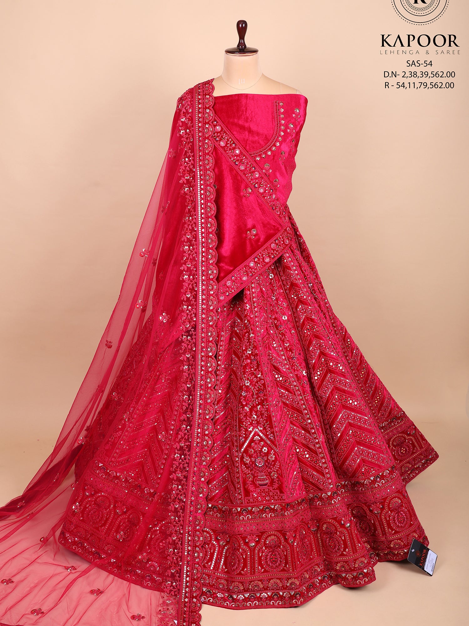 Bridal Rani Velvet Lehenga With Jarkan Detailing