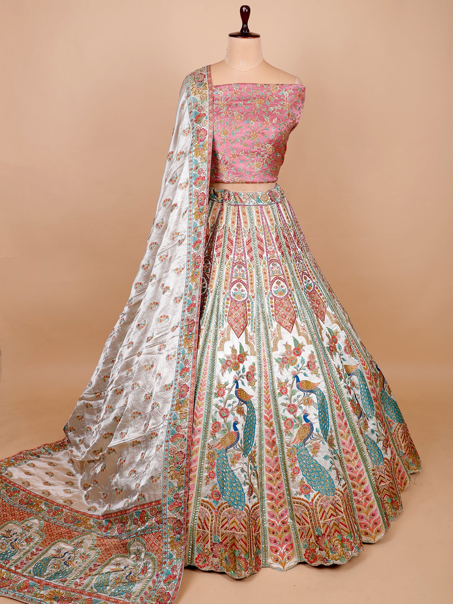 Vibrant Banarasi Silk Threadwork Lehenga