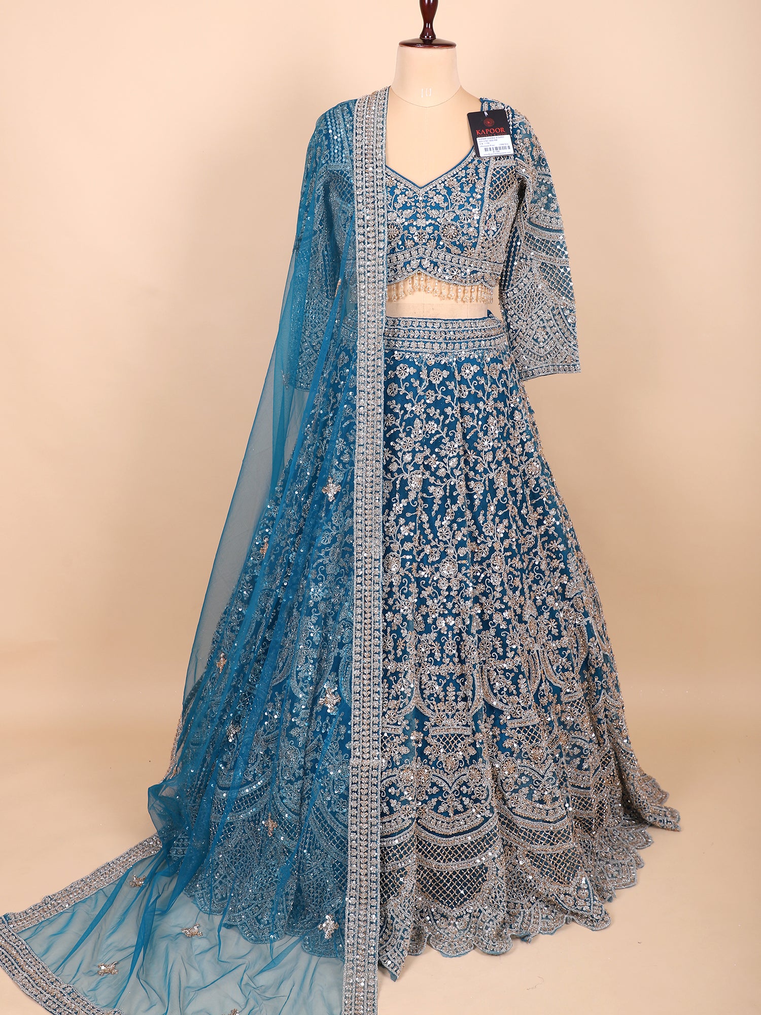 Blue Net Handwork Lehenga