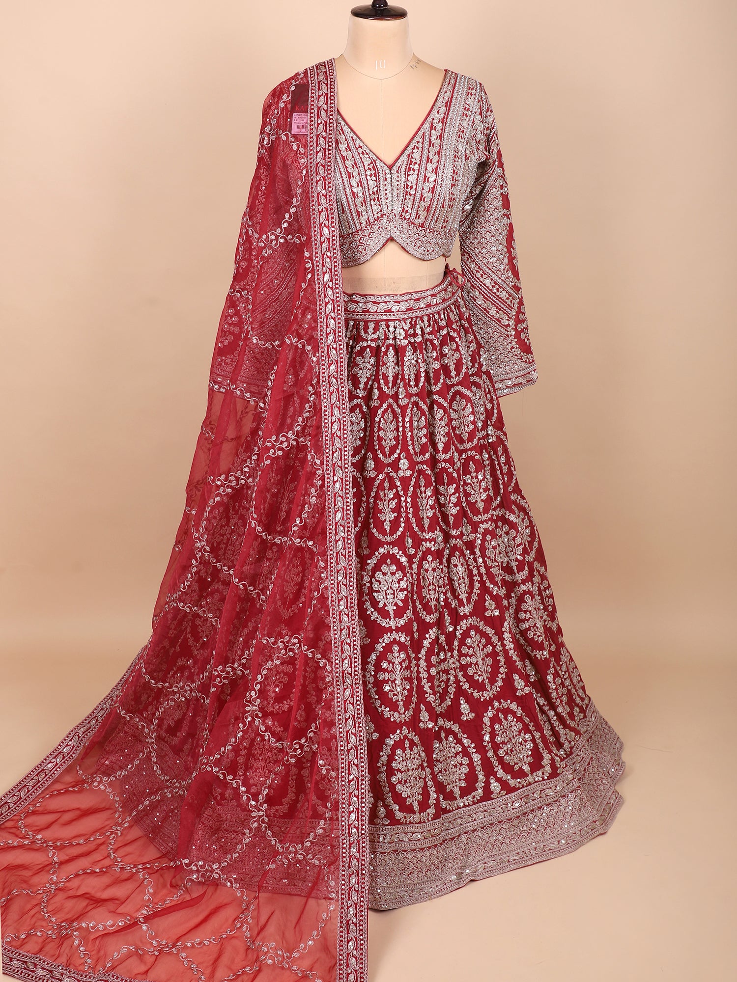 Deep Maroon Handcrafted Lehenga With Dupatta
